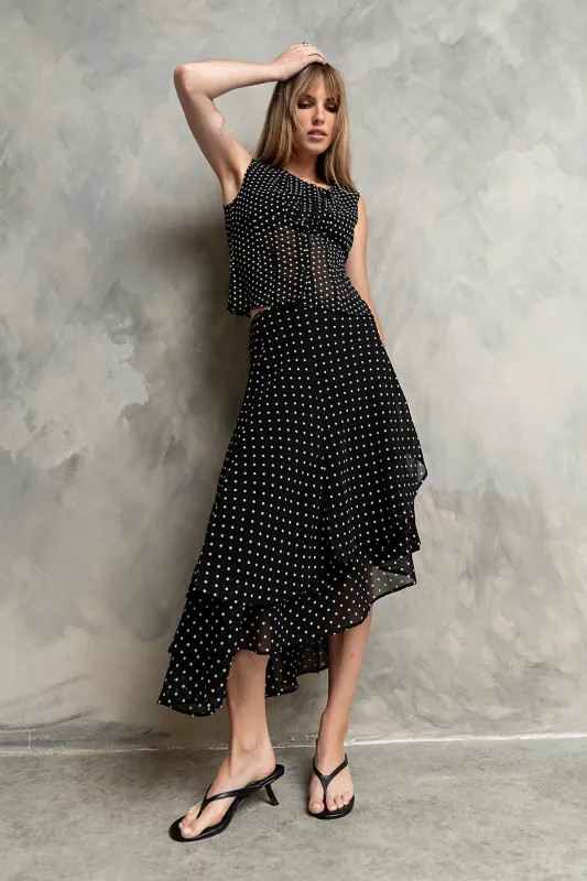 Luna Polka Dot Midi Skirt in Black made by bohme