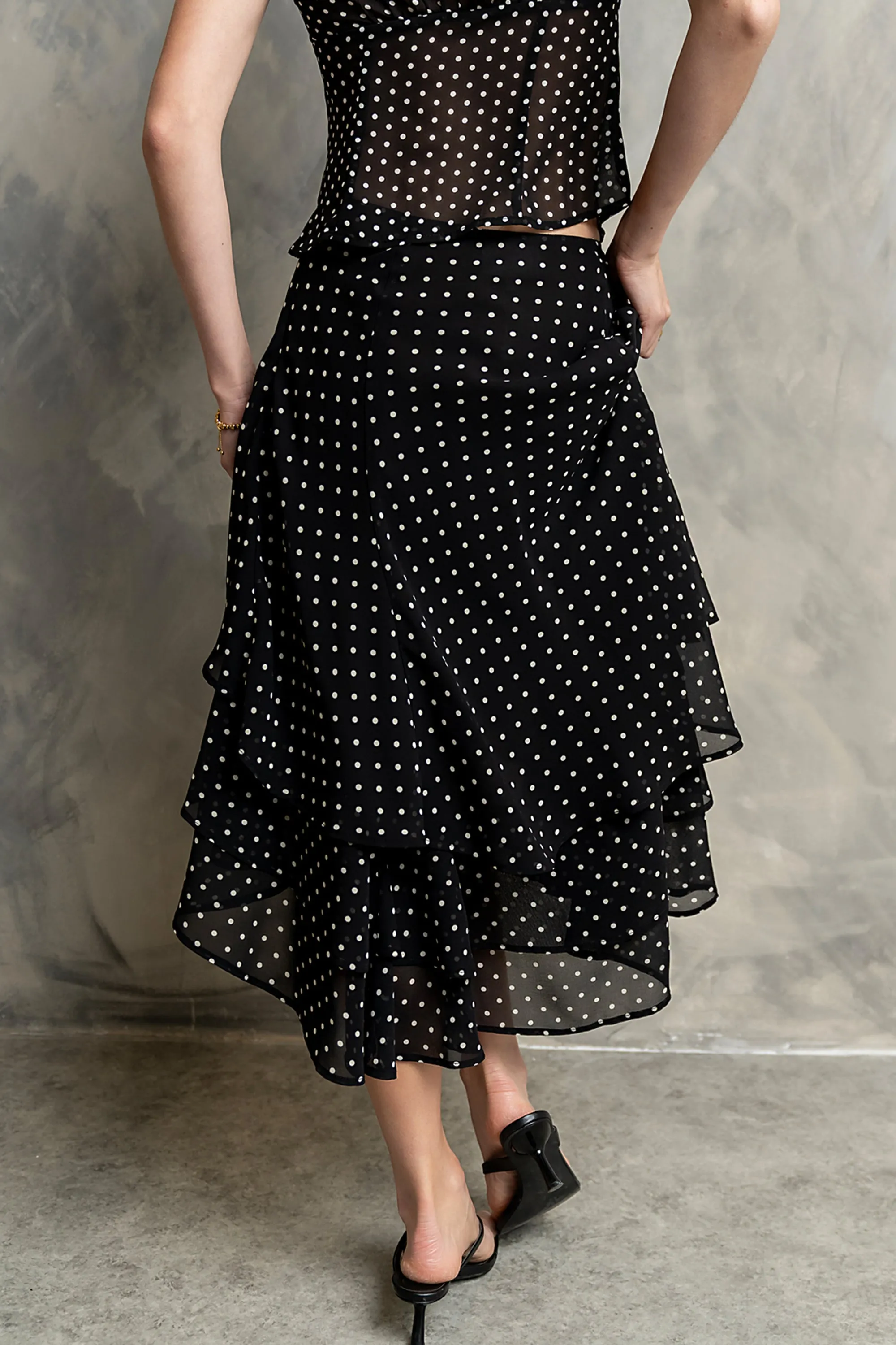 Luna Polka Dot Midi Skirt in Black sold by bohme product image thumbnail 4