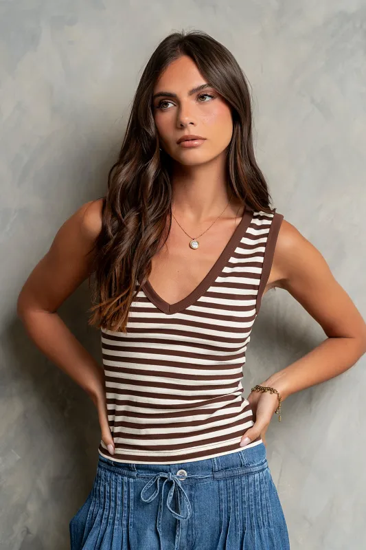 Kylen Striped Tank Top in Brown made by bohme