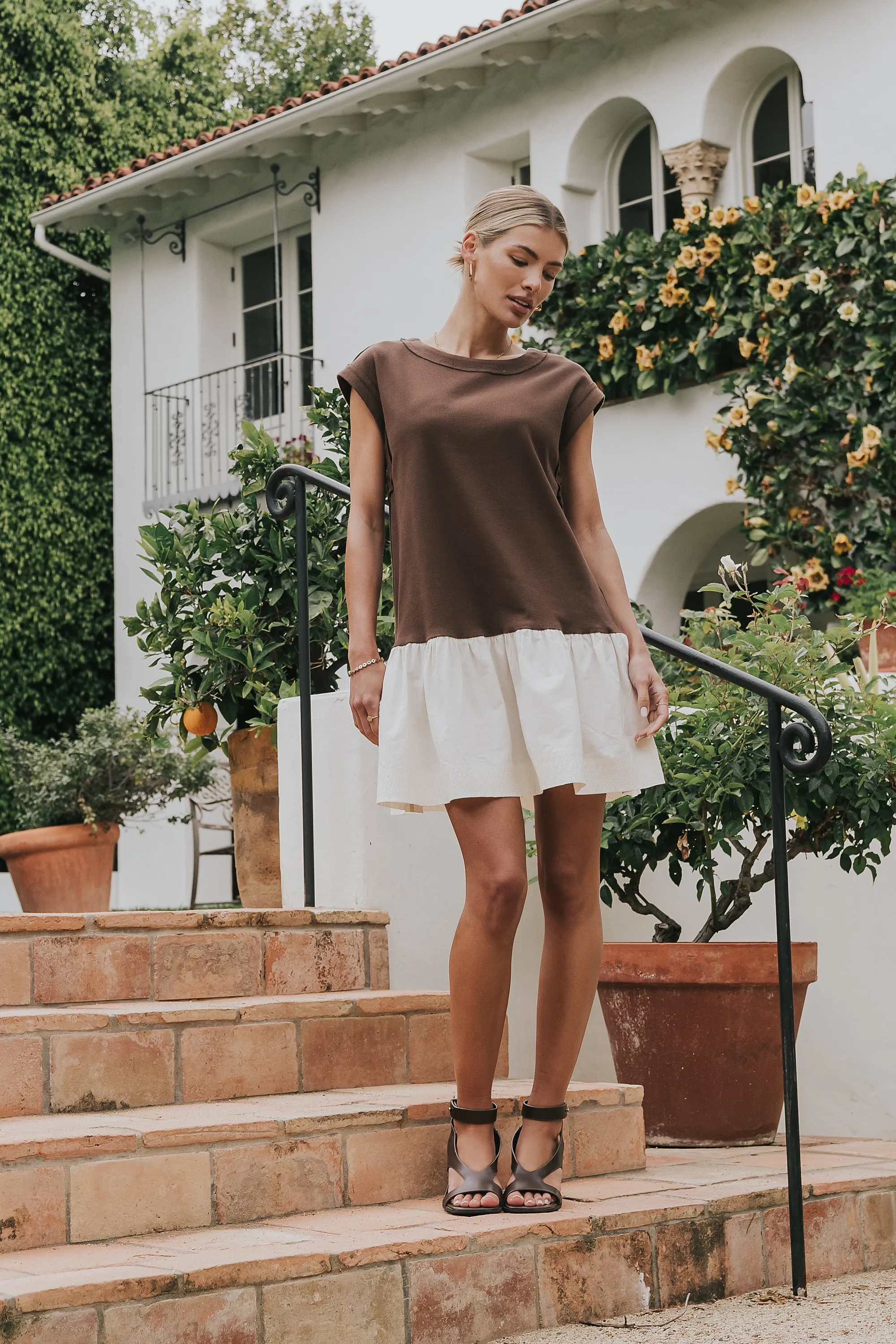 Jozie Mixed Media Mini Dress in Brown sold by bohme product image thumbnail 4
