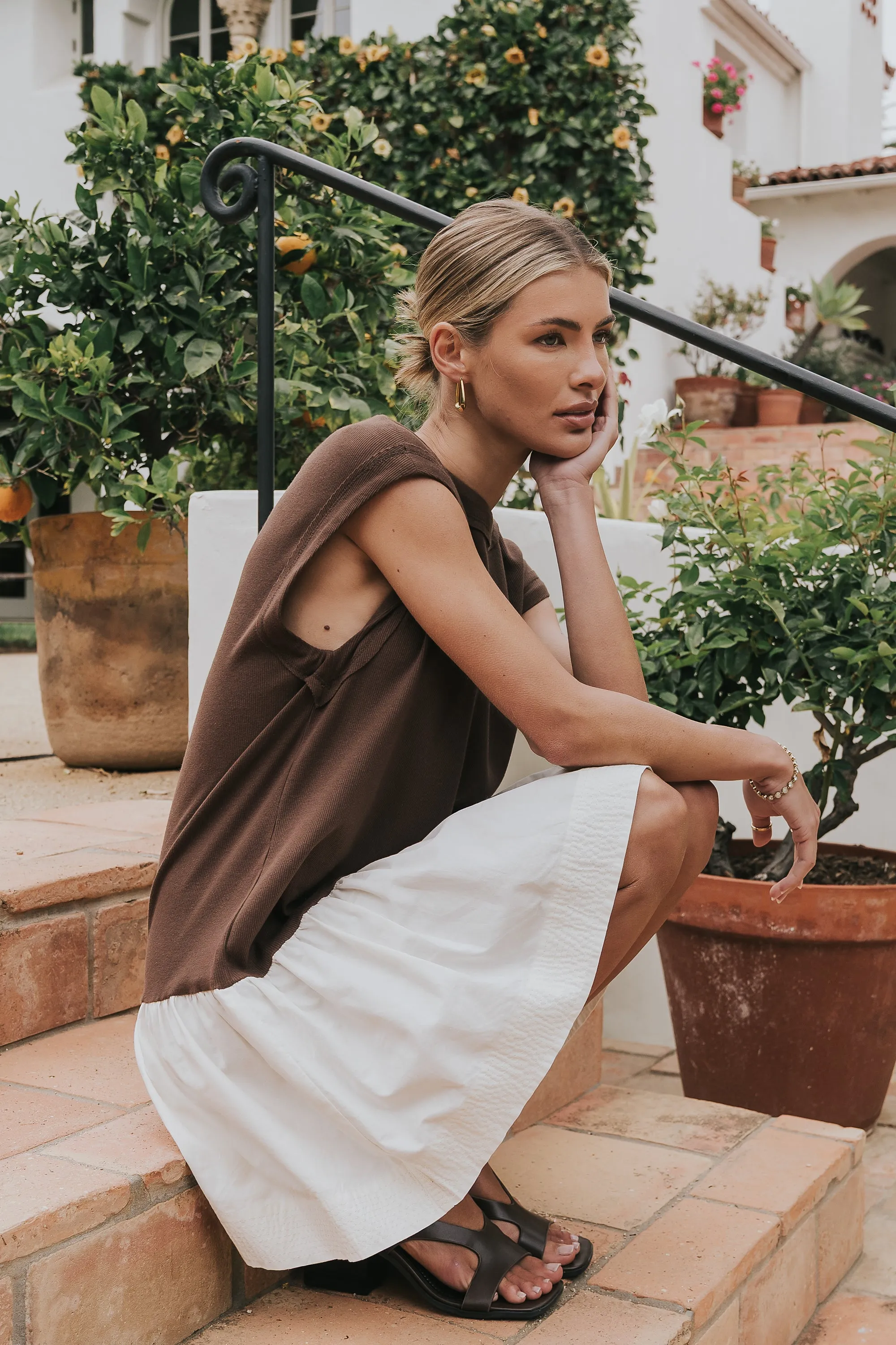 Jozie Mixed Media Mini Dress in Brown sold by bohme product image thumbnail 2