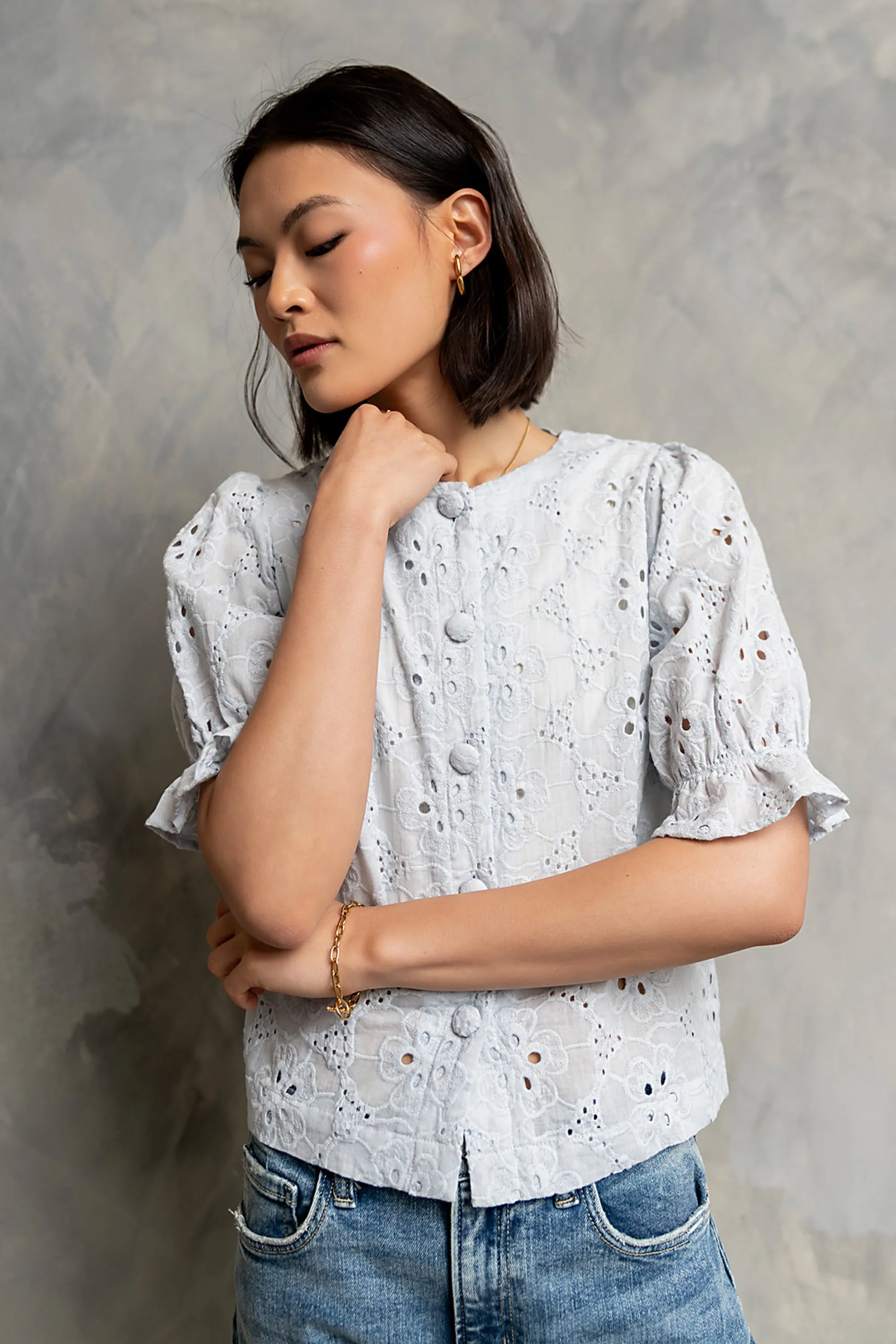 Cassidy Embroidered Button Up in Blue sold by bohme product image thumbnail 4