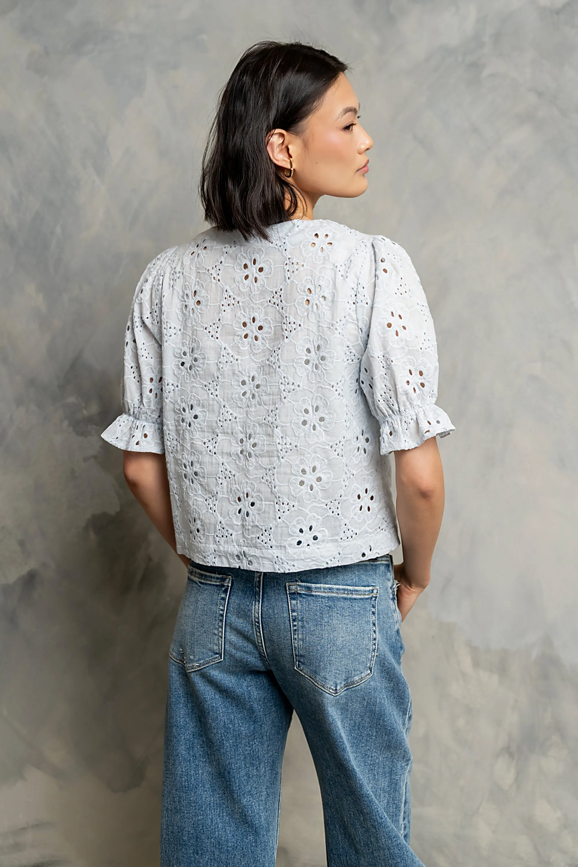 Cassidy Embroidered Button Up in Blue sold by bohme product image thumbnail 5