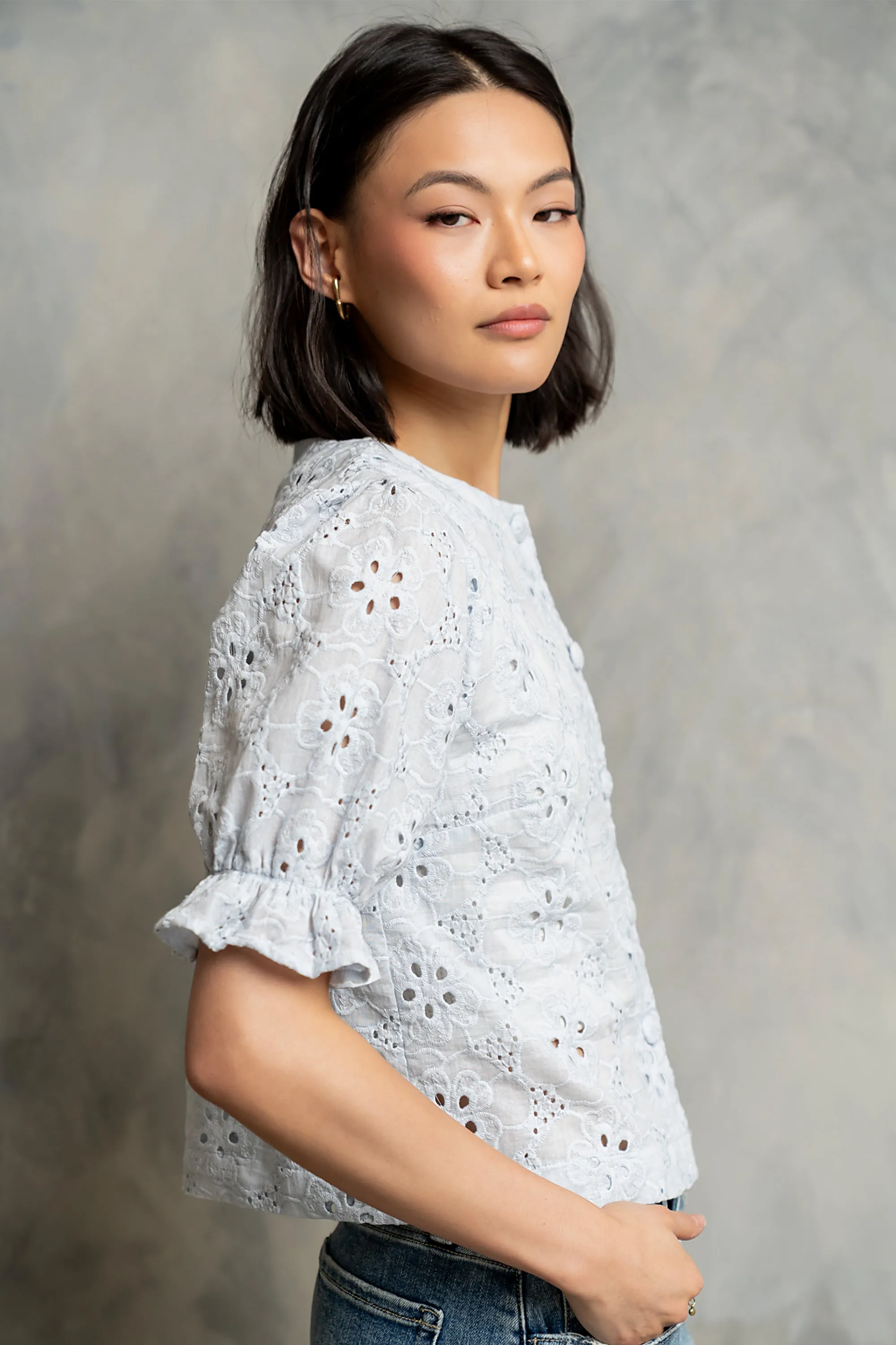 Cassidy Embroidered Button Up in Blue sold by bohme product image thumbnail 3