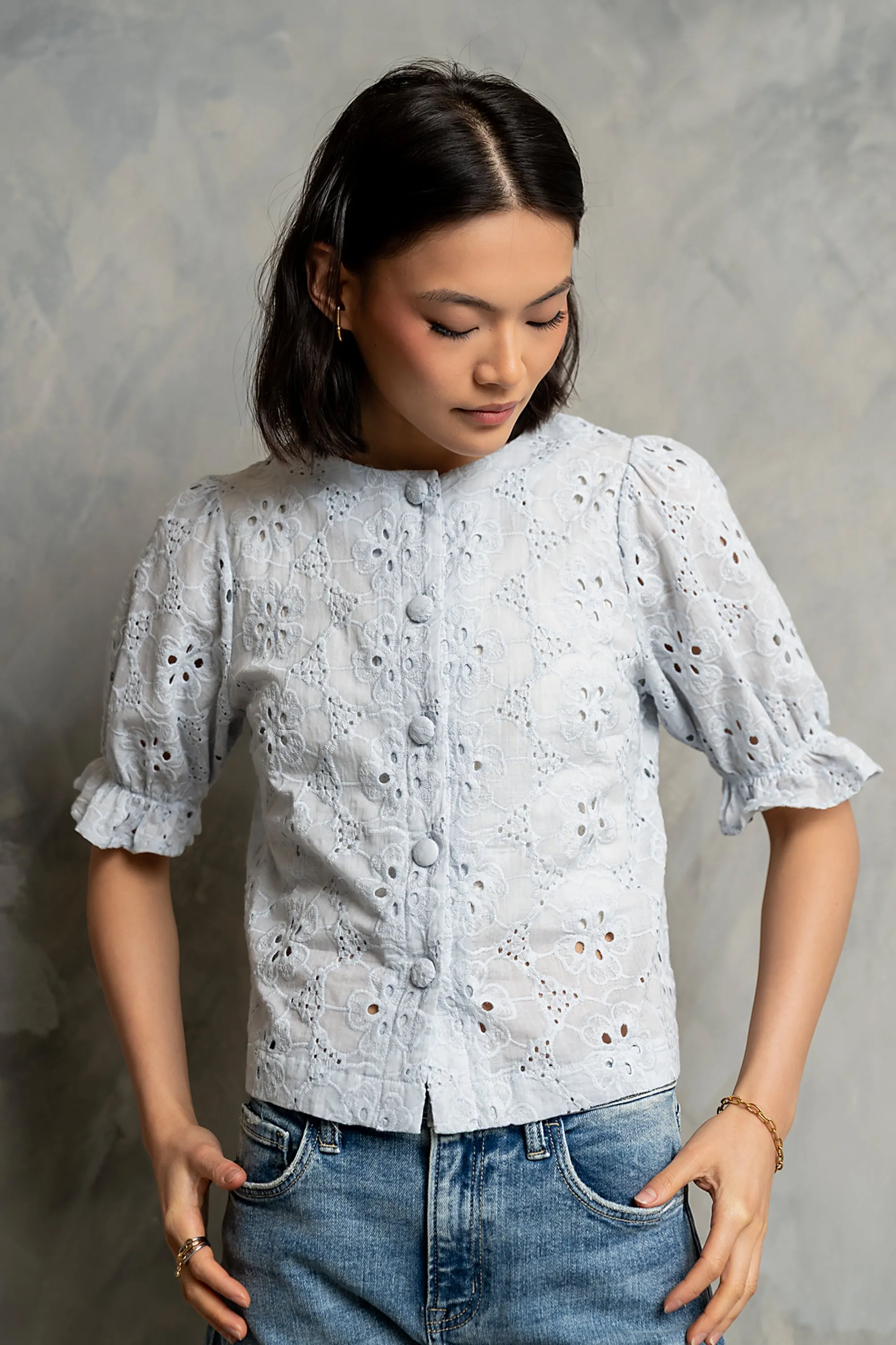 Cassidy Embroidered Button Up in Blue sold by bohme product image thumbnail 2