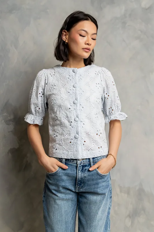 Cassidy Embroidered Button Up in Blue made by bohme