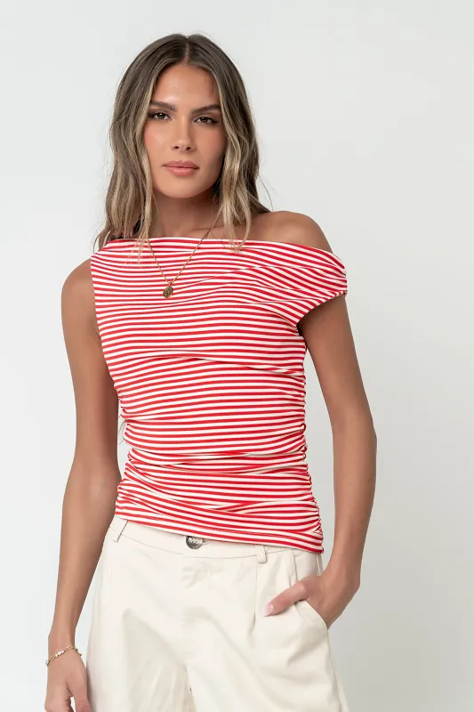 Michelle Boatneck Striped Top in Red made by bohme