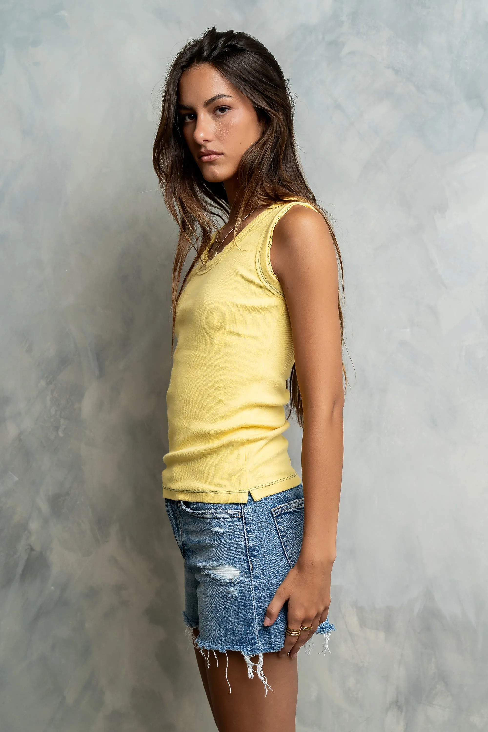 Daniella Ribbed Tank in Yellow sold by bohme product image thumbnail 5