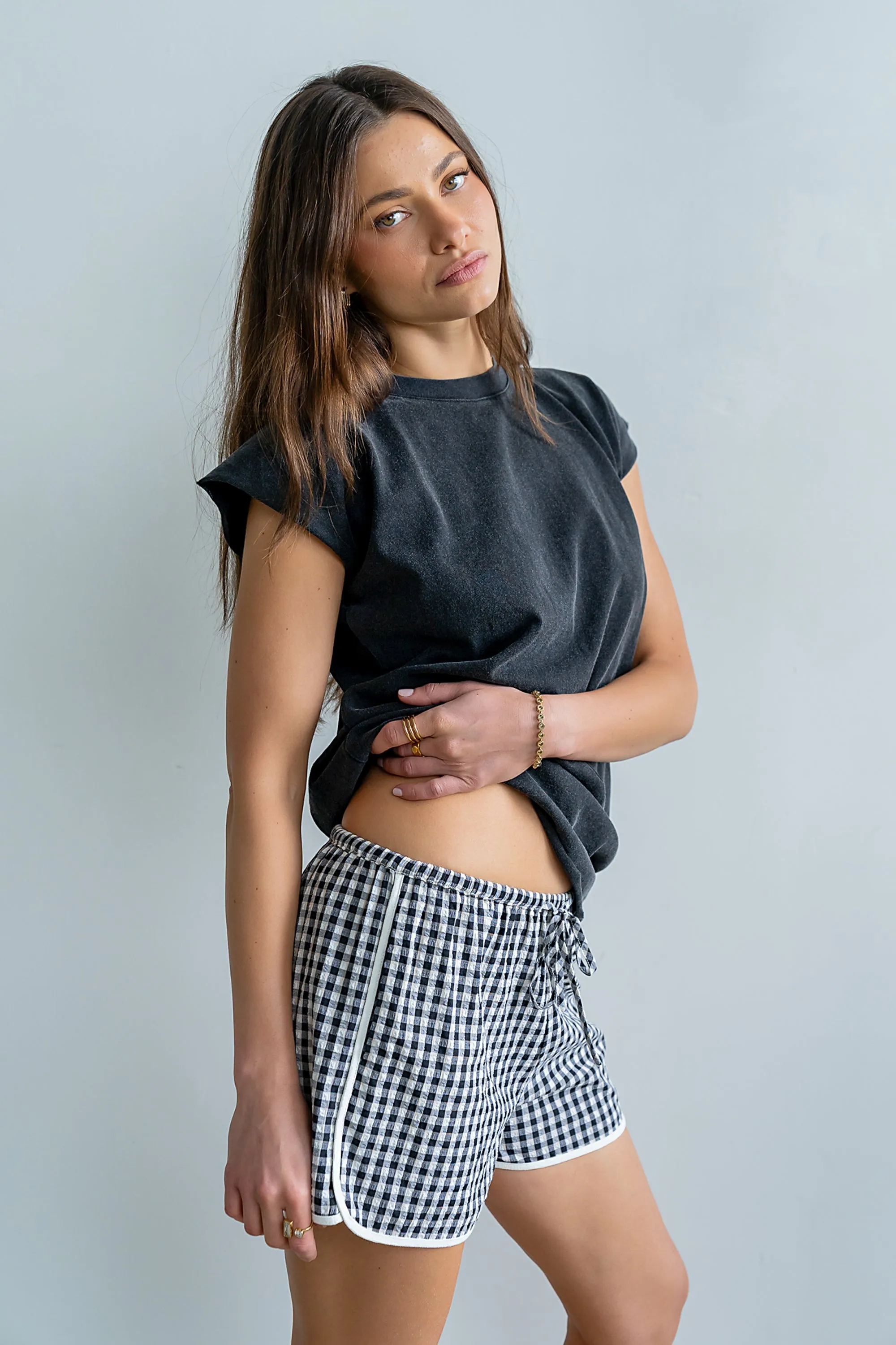 Maia Gingham Shorts in Black - FINAL SALE sold by bohme product image thumbnail 2