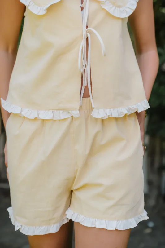 Aya Ruffle Shorts in Yellow made by bohme