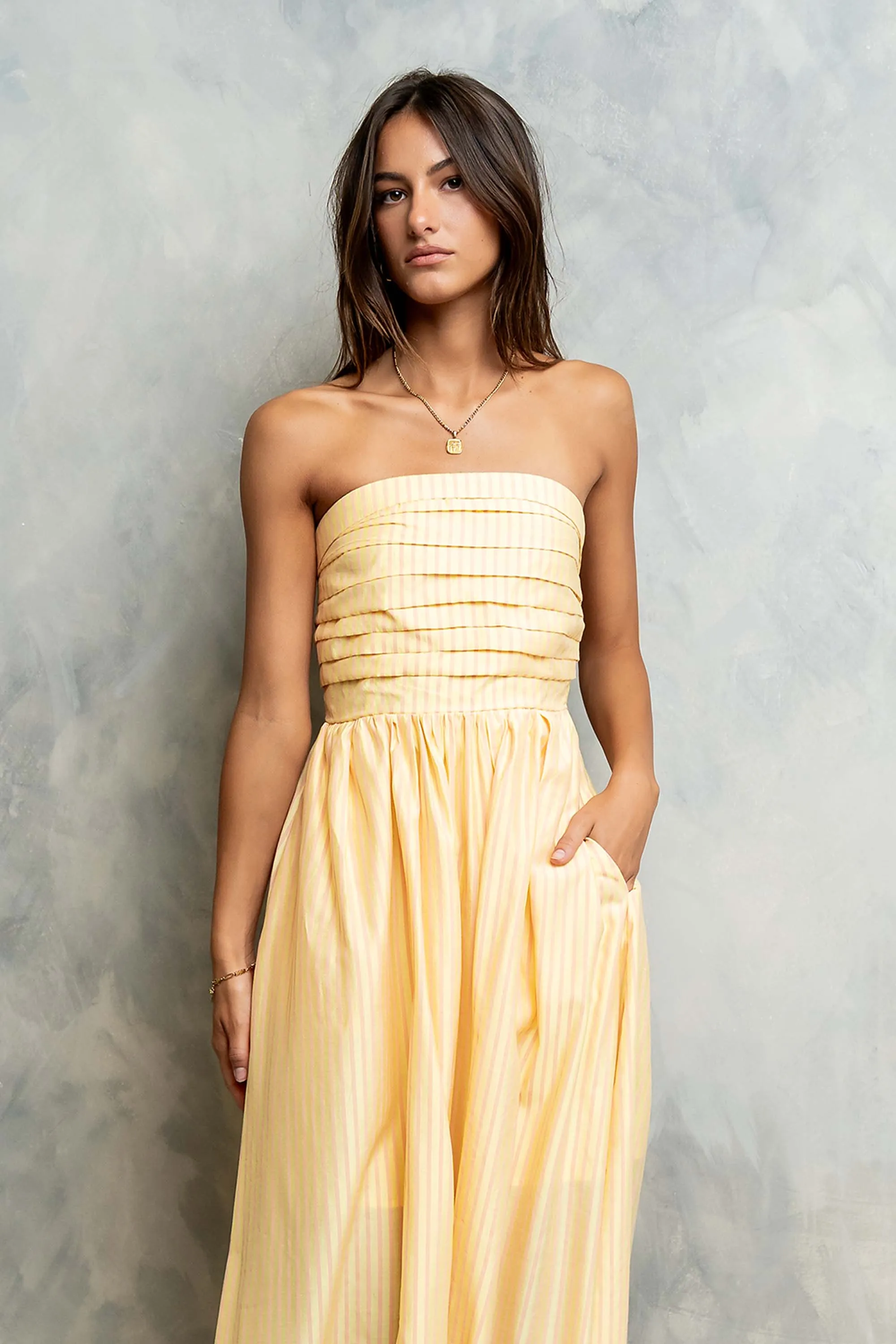 Kayleen Strapless Dress in Yellow sold by bohme product image thumbnail 3