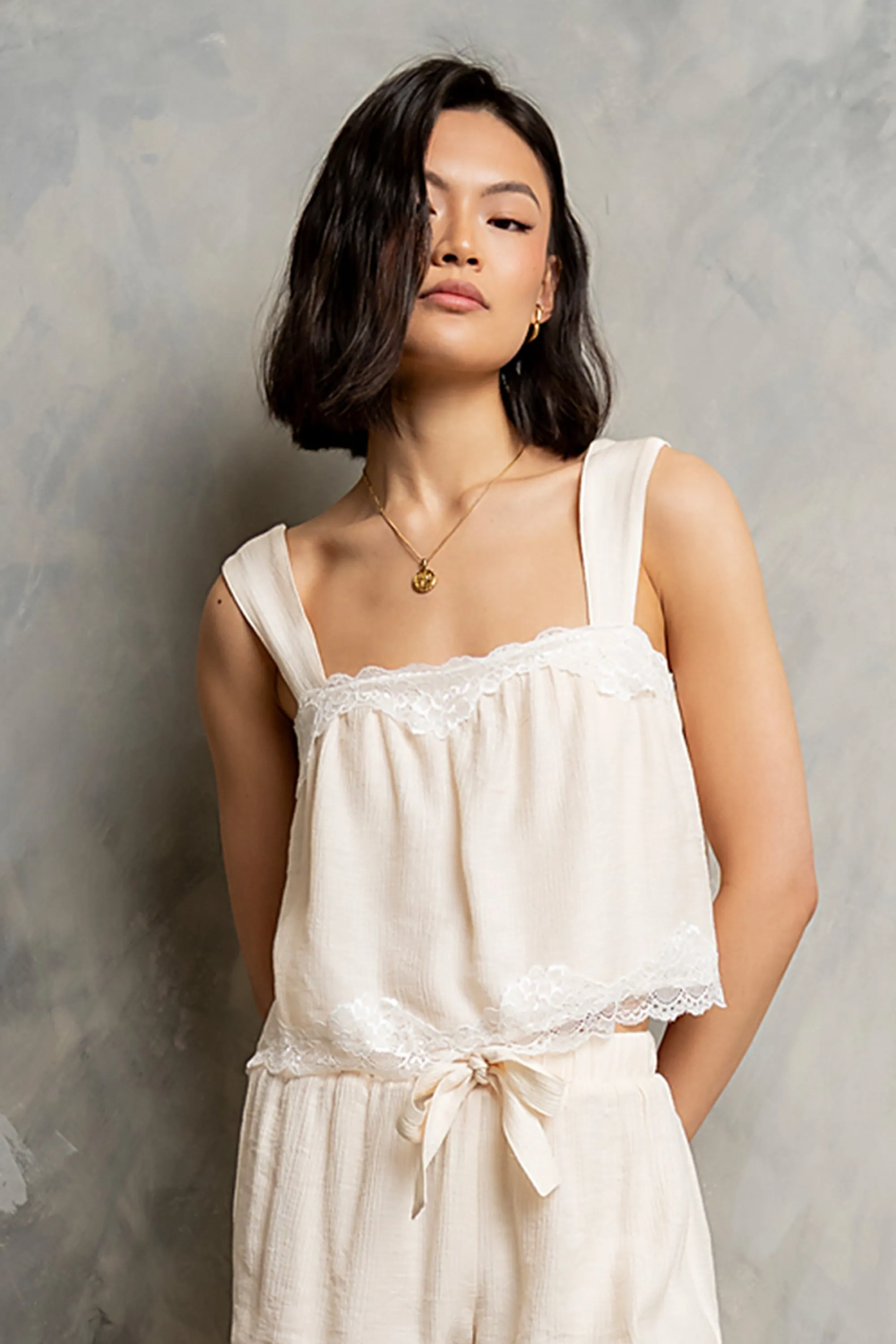 Elsie Lace Trim Tank sold by bohme