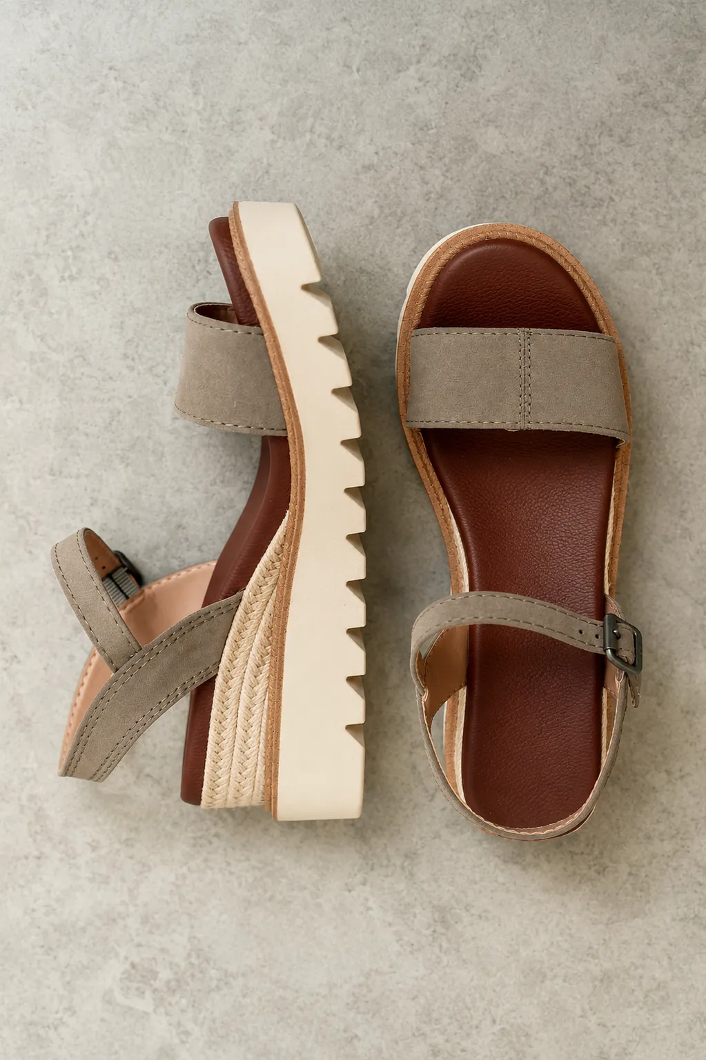 Ophidia Wedge Sandal in Taupe sold by bohme