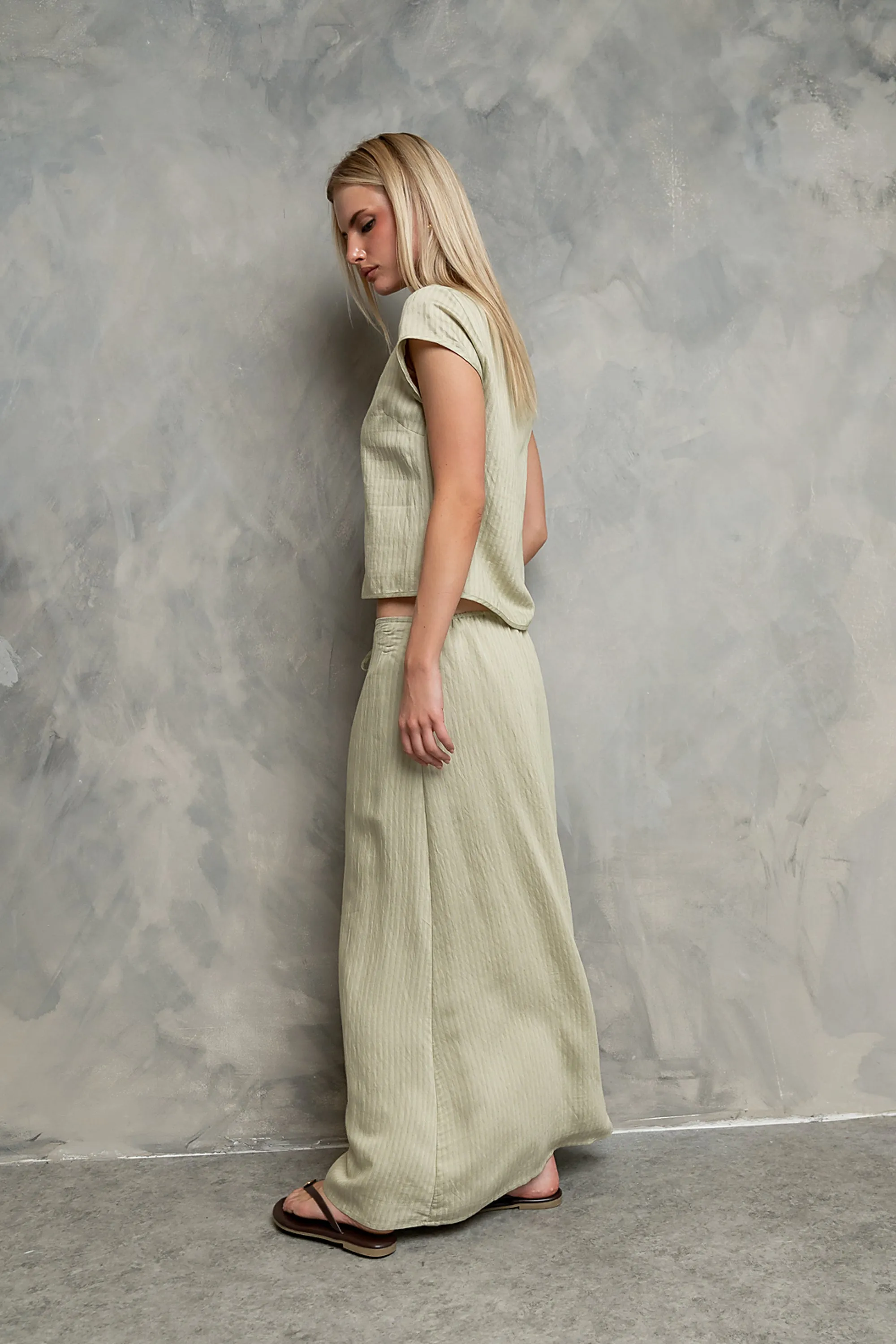 Polliana Textured Stripe Skirt in Green sold by bohme product image thumbnail 3