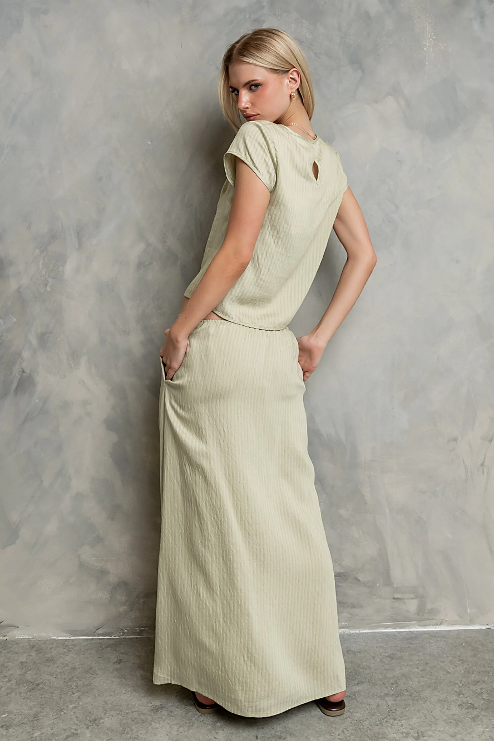 Polliana Textured Stripe Skirt in Green sold by bohme product image thumbnail 5