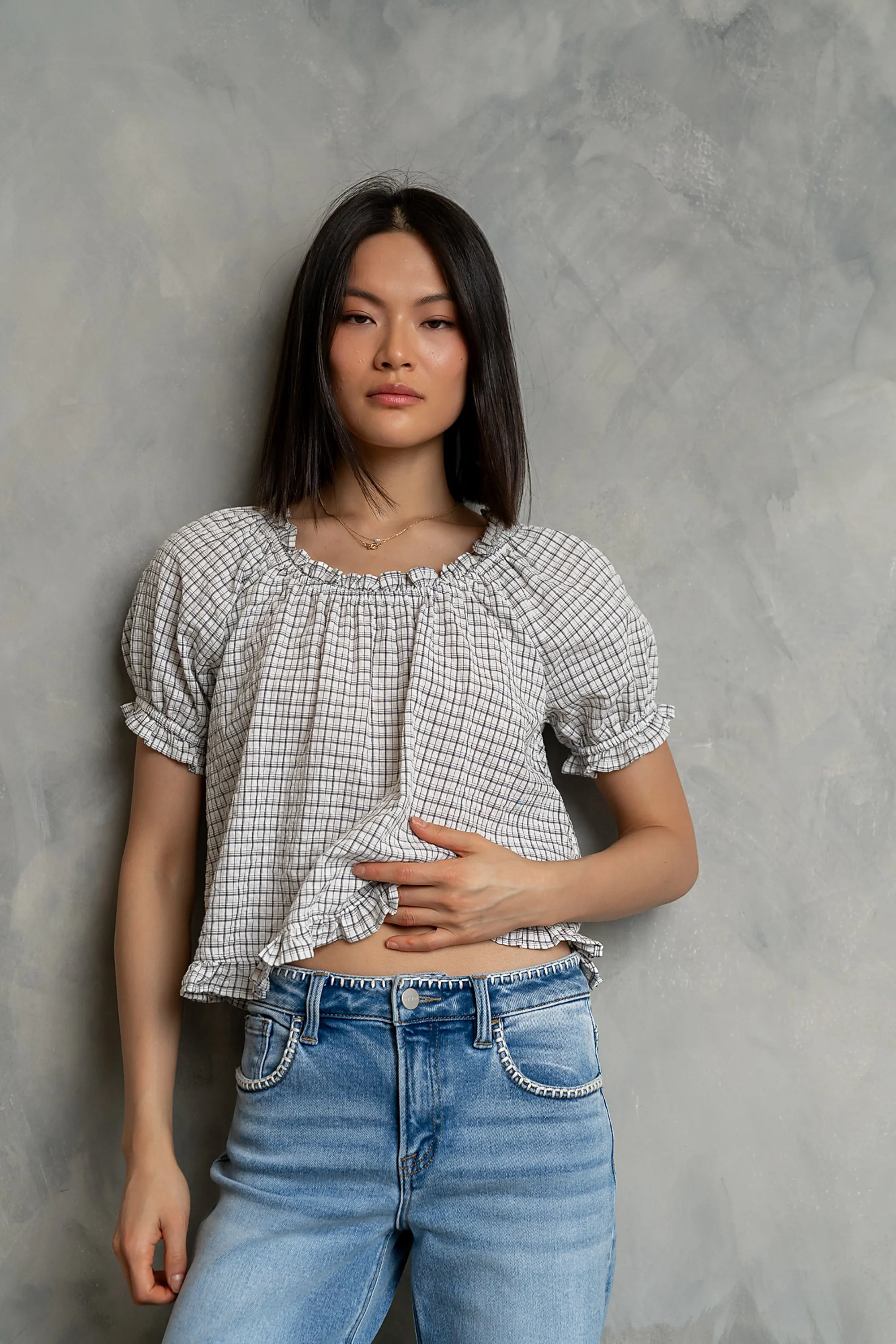 Gabi Plaid Blouse in Ivory sold by bohme product image thumbnail 3