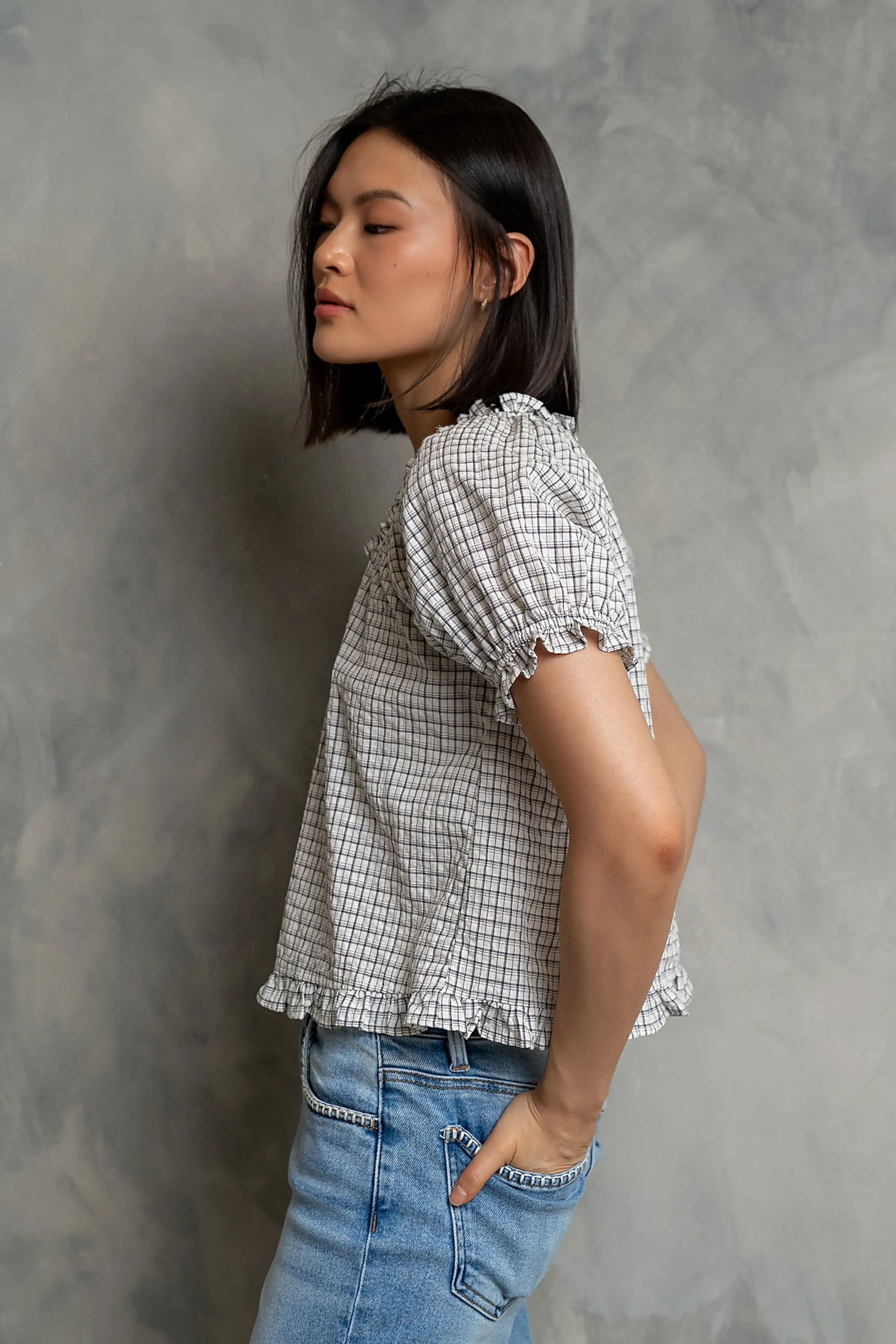 Gabi Plaid Blouse in Ivory sold by bohme product image thumbnail 4