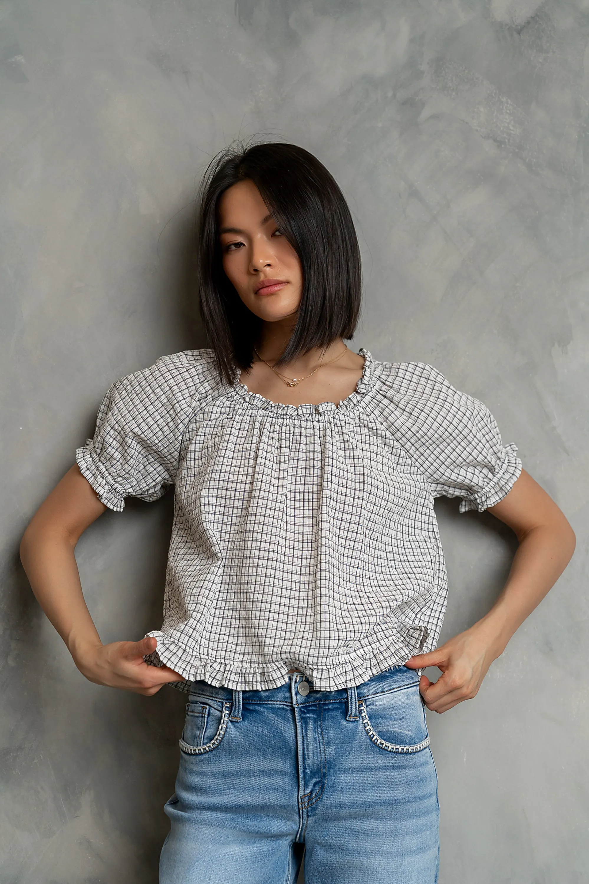 Gabi Plaid Blouse in Ivory sold by bohme product image thumbnail 5