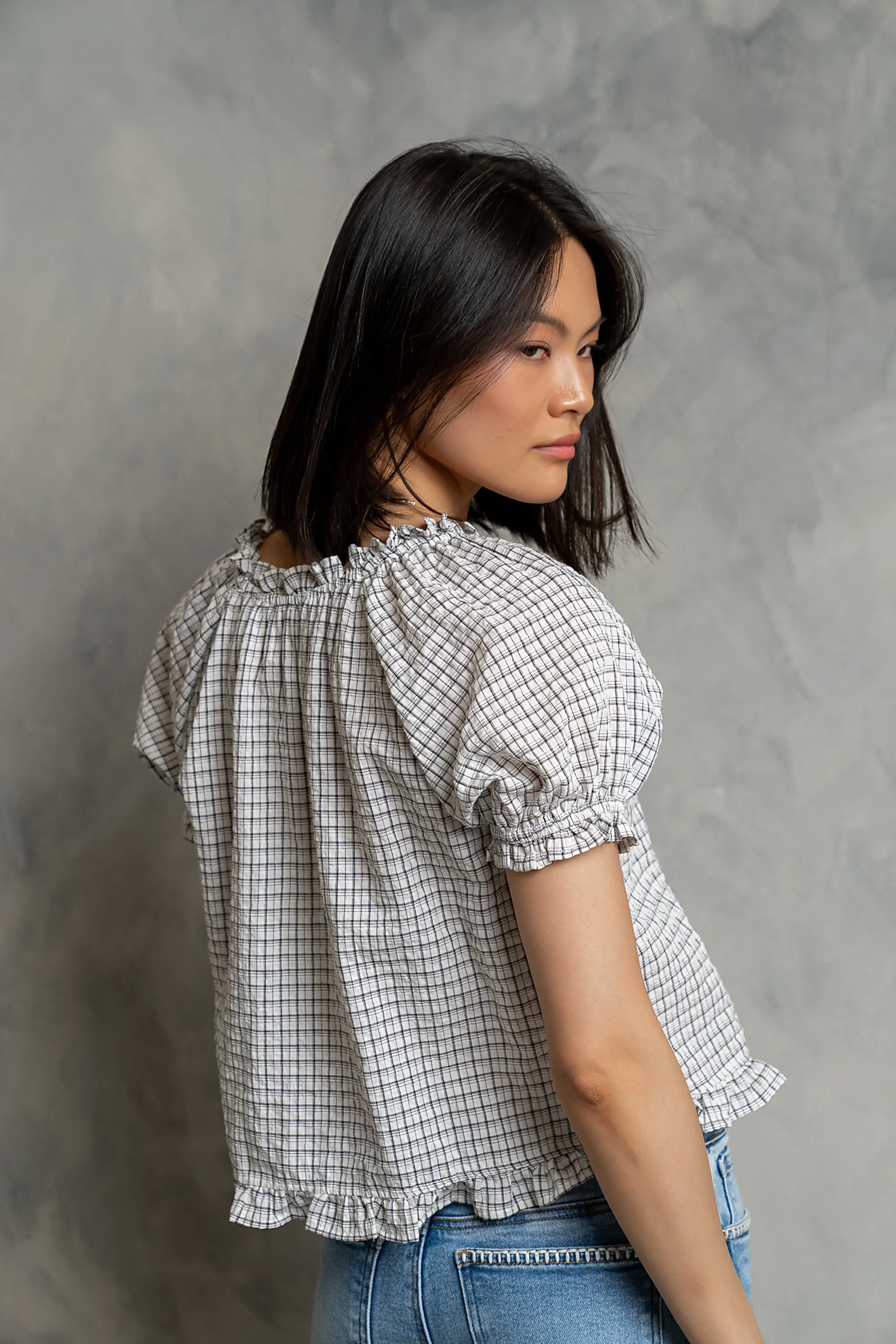 Gabi Plaid Blouse in Ivory sold by bohme product image thumbnail 2
