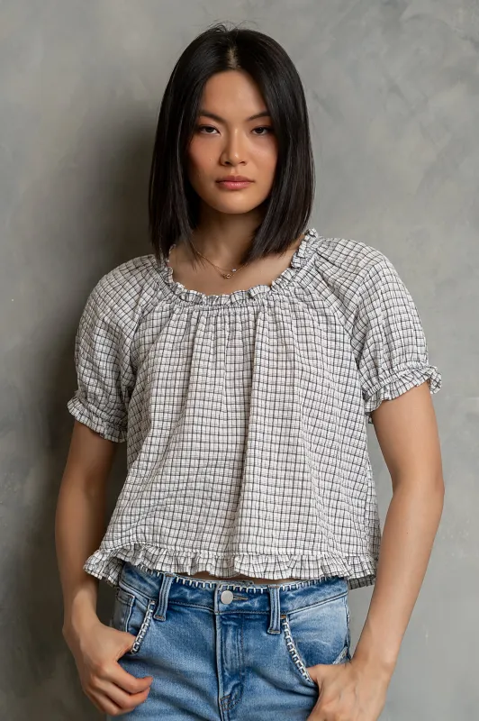Gabi Plaid Blouse in Ivory made by bohme