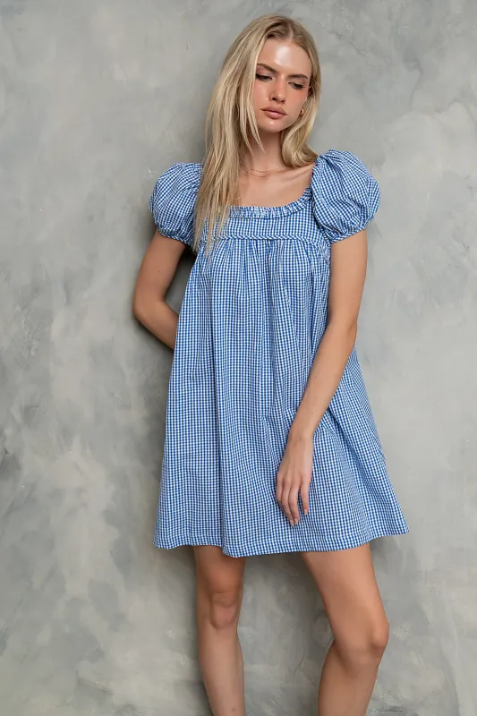 Evelyn Gingham Dress in Blue made by bohme