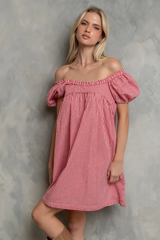 Evelyn Gingham Dress in Red made by bohme
