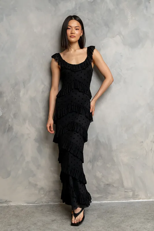 Katrina Tiered Maxi Dress in Black made by bohme