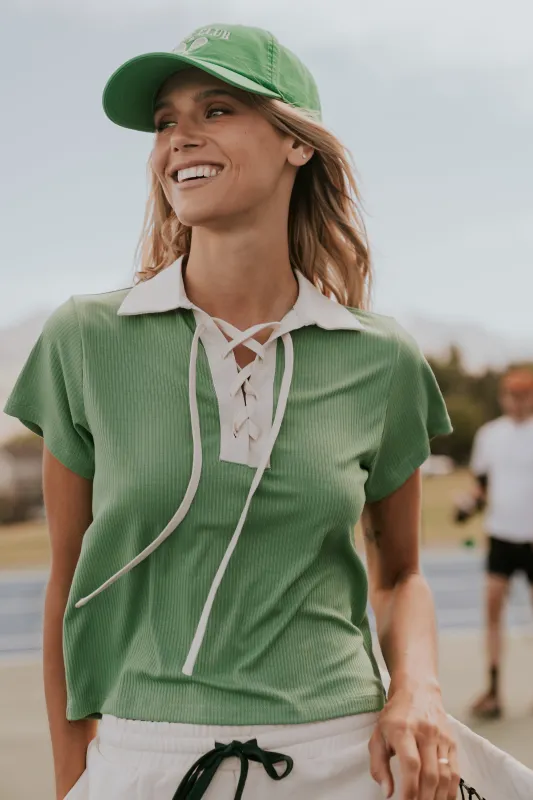 Maddison Collared Top in Green made by bohme