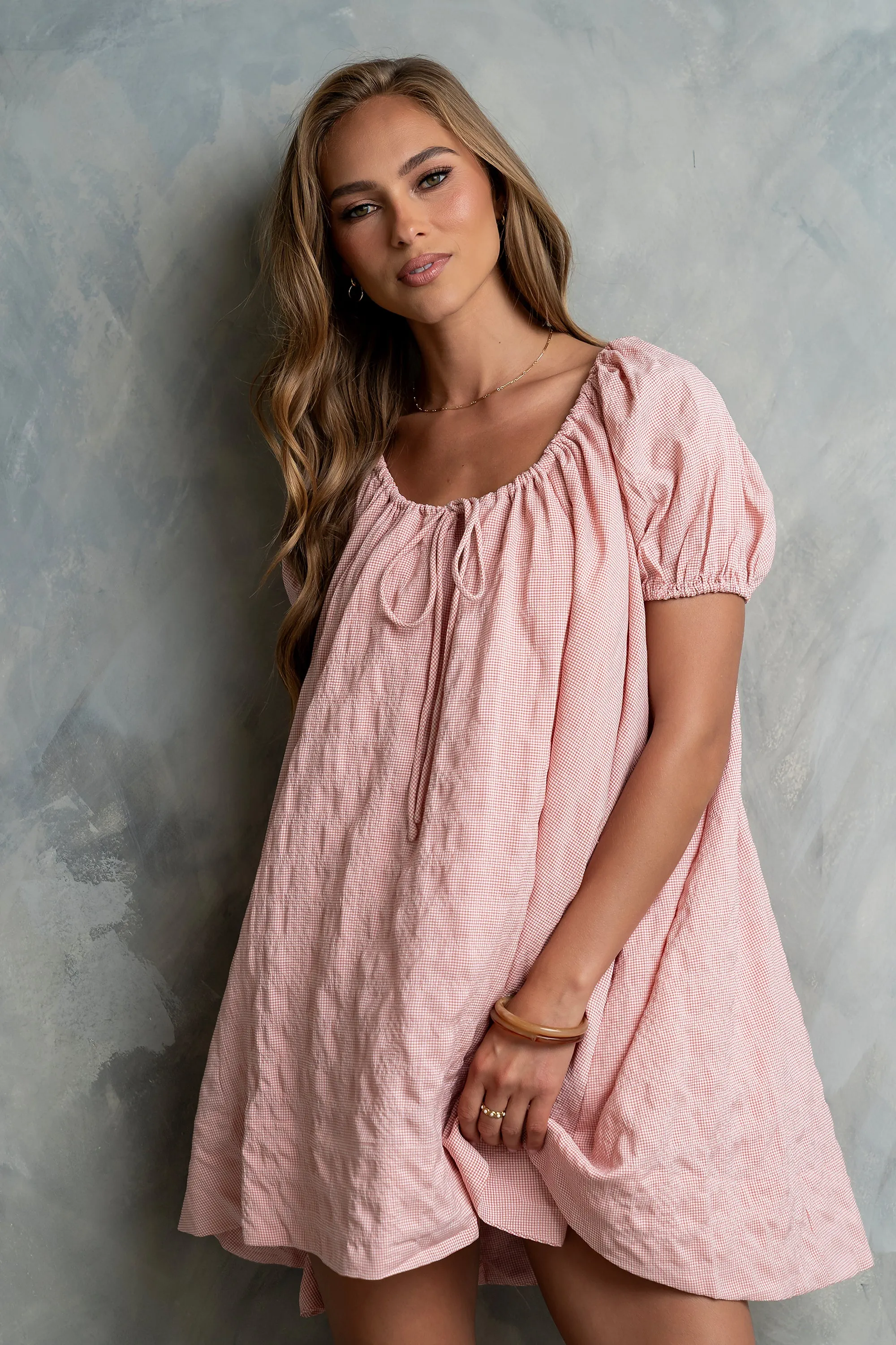 Charlie Gingham Mini Dress in Pink sold by bohme product image thumbnail 2