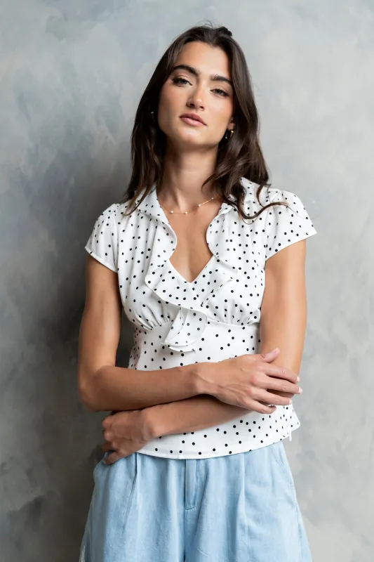 Lylah Polka Dot Top in White made by bohme