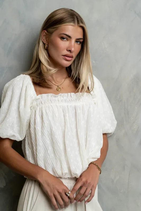 Renna Textured Bubble Top in Ivory made by bohme