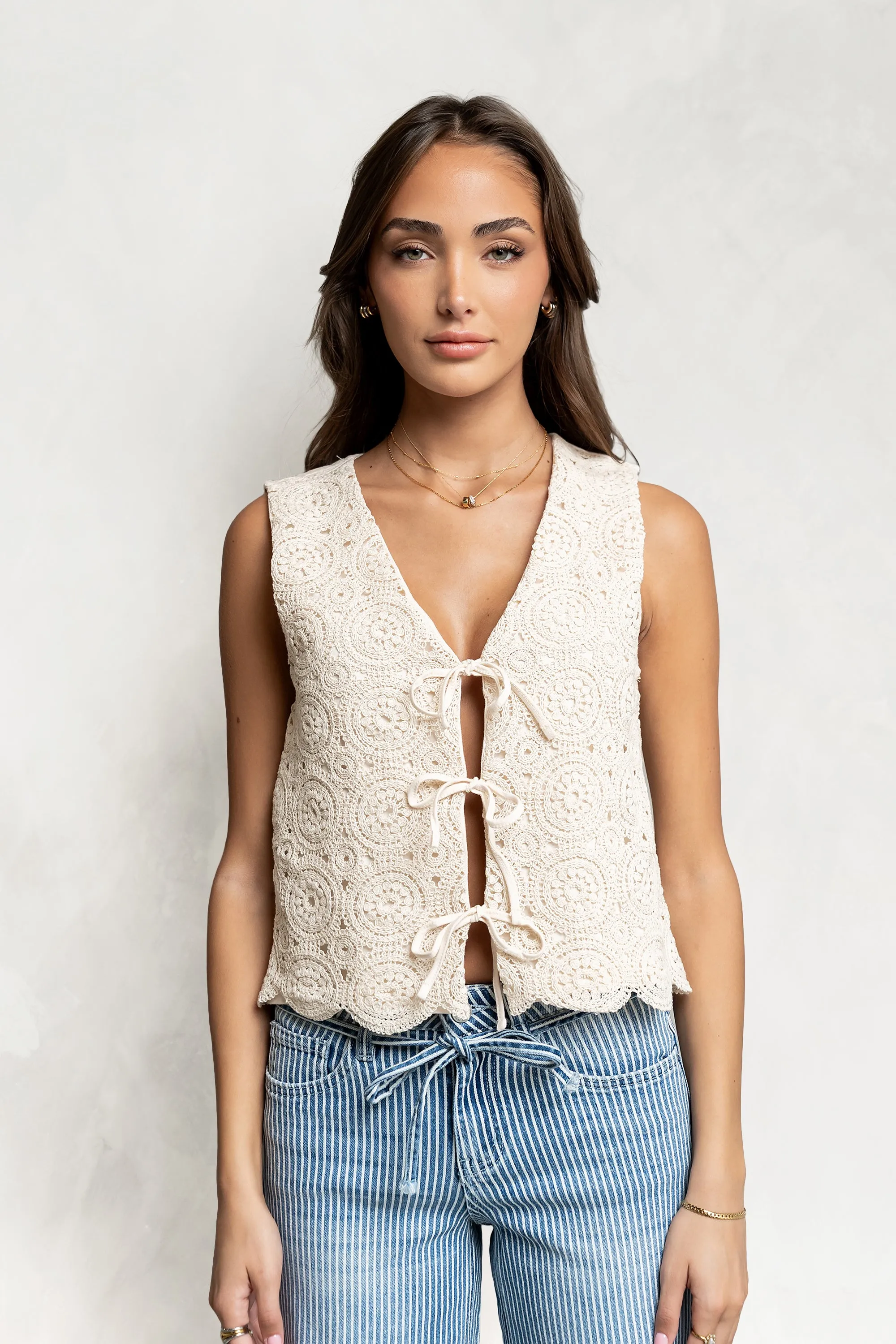 Brea Crochet Vest in Cream sold by bohme product image thumbnail 2