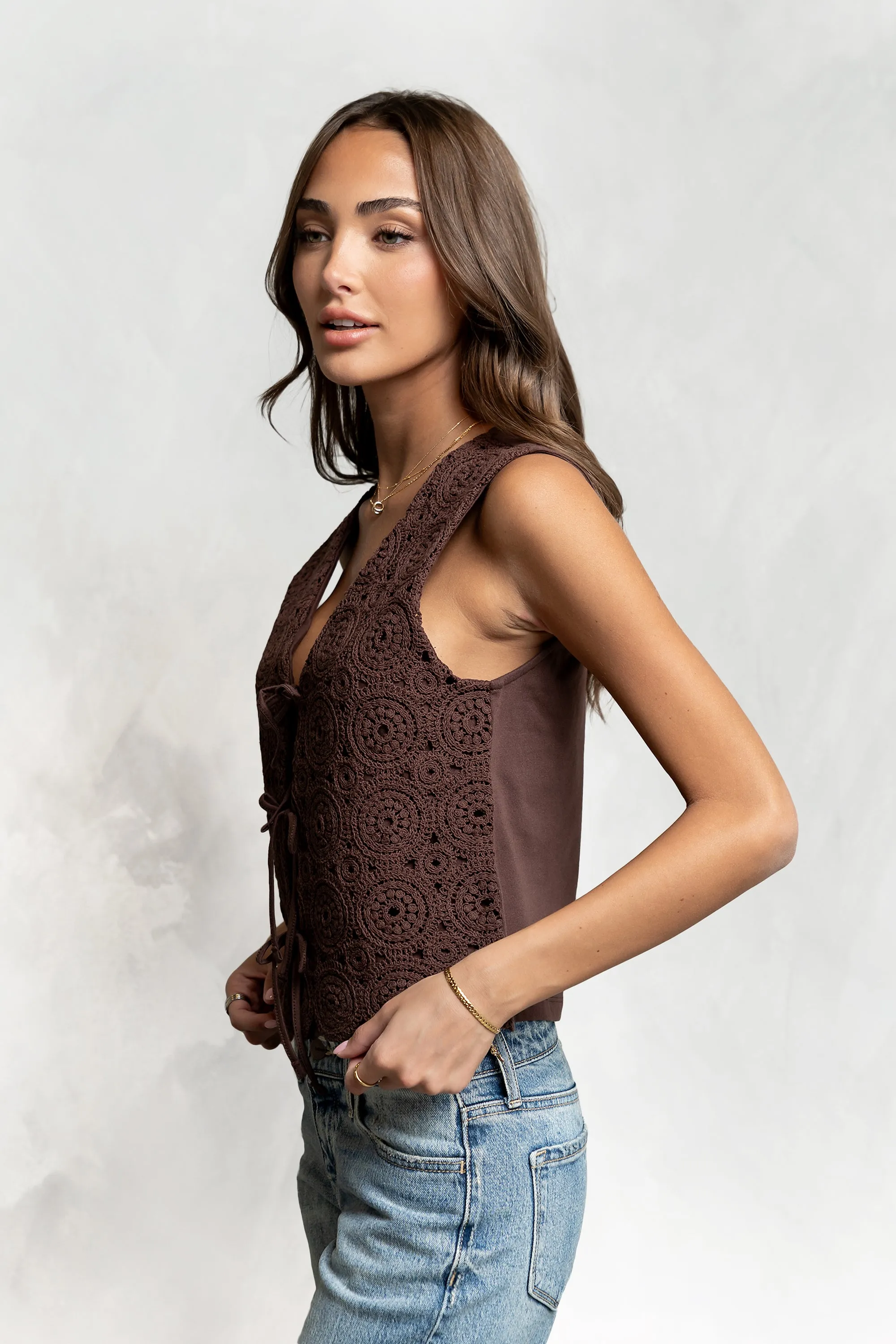 Brea Crochet Vest in Brown sold by bohme product image thumbnail 2