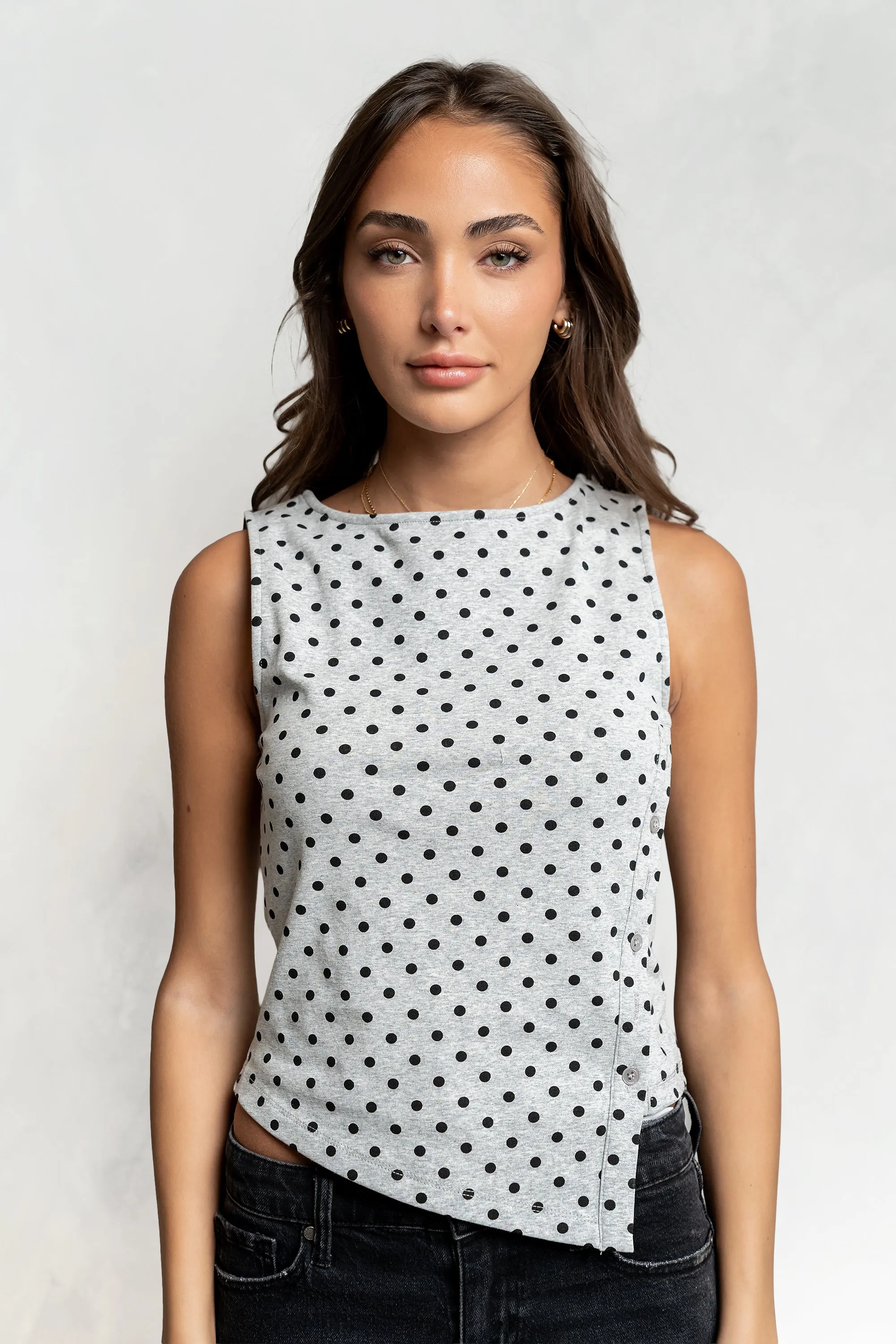 Mona Polka Dot Top in Heather Grey sold by bohme product image thumbnail 2