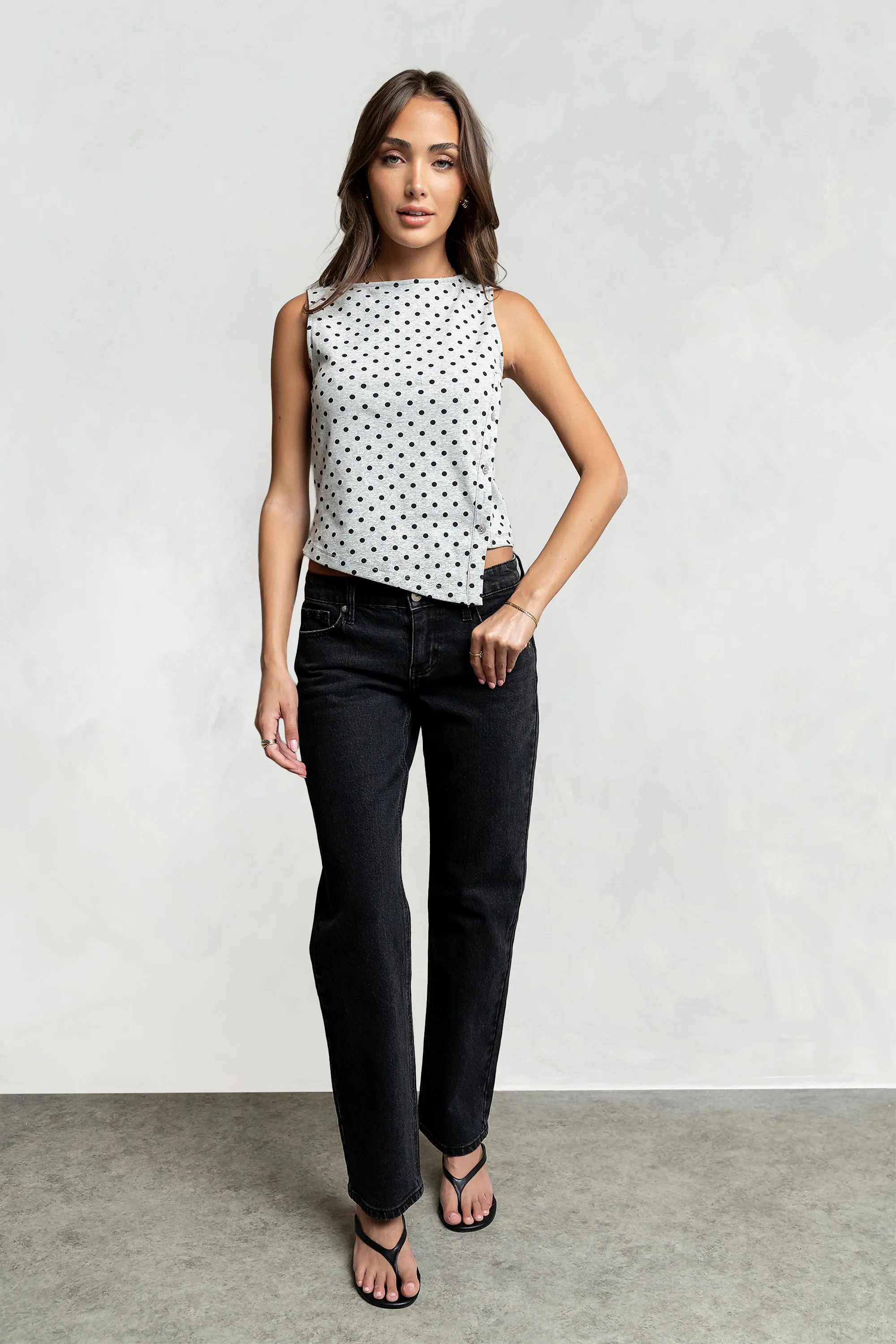 Mona Polka Dot Top in Heather Grey sold by bohme