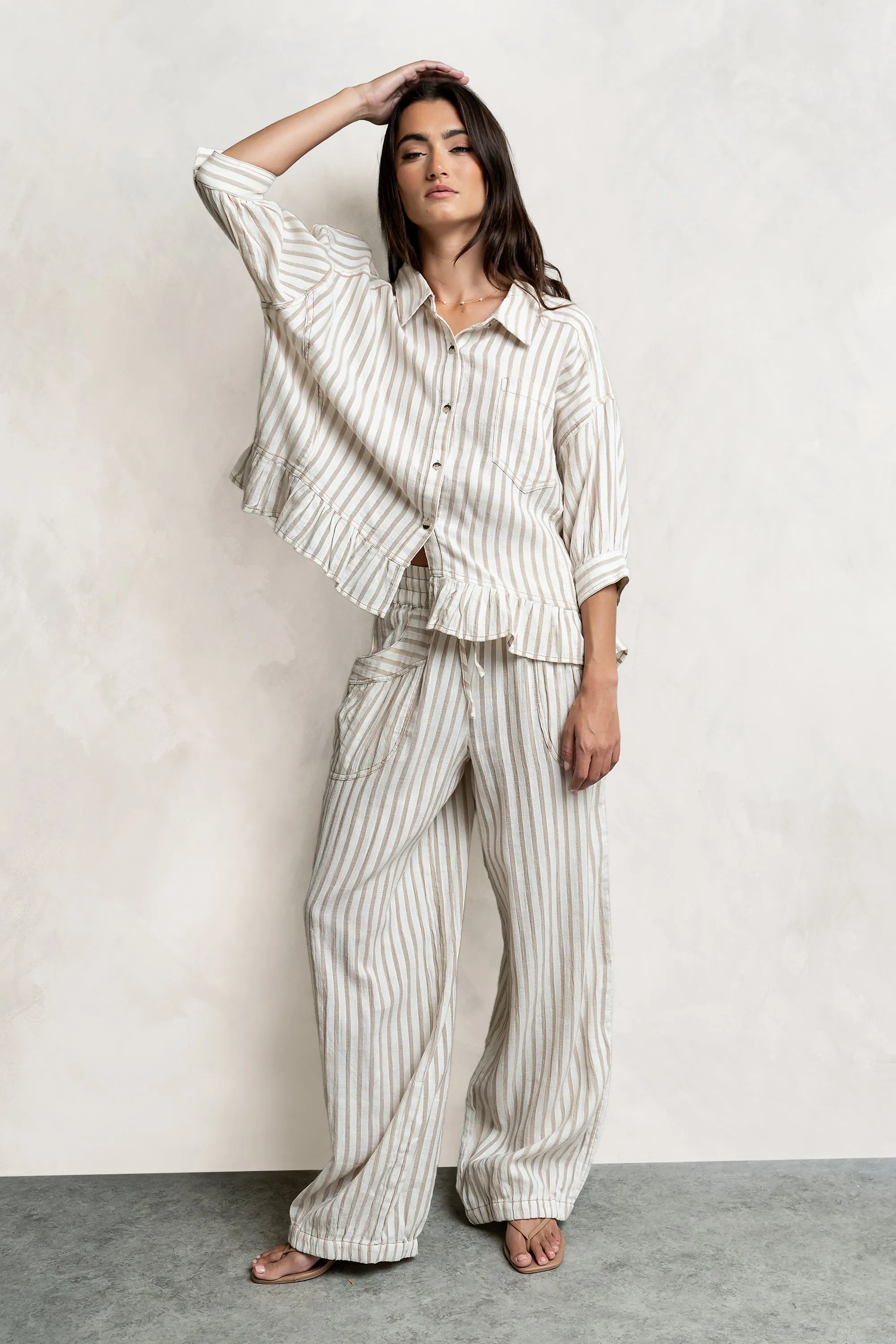 Janey Striped Pants in Taupe sold by bohme product image thumbnail 4