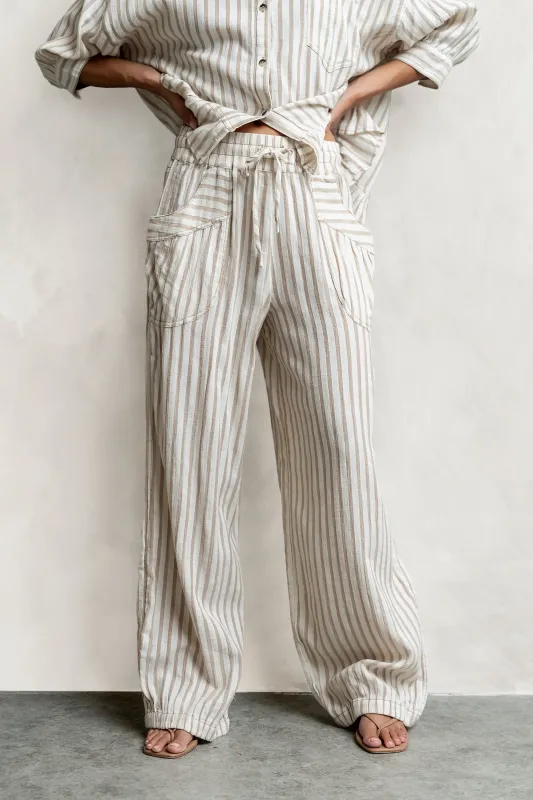 Janey Striped Pants in Taupe made by bohme