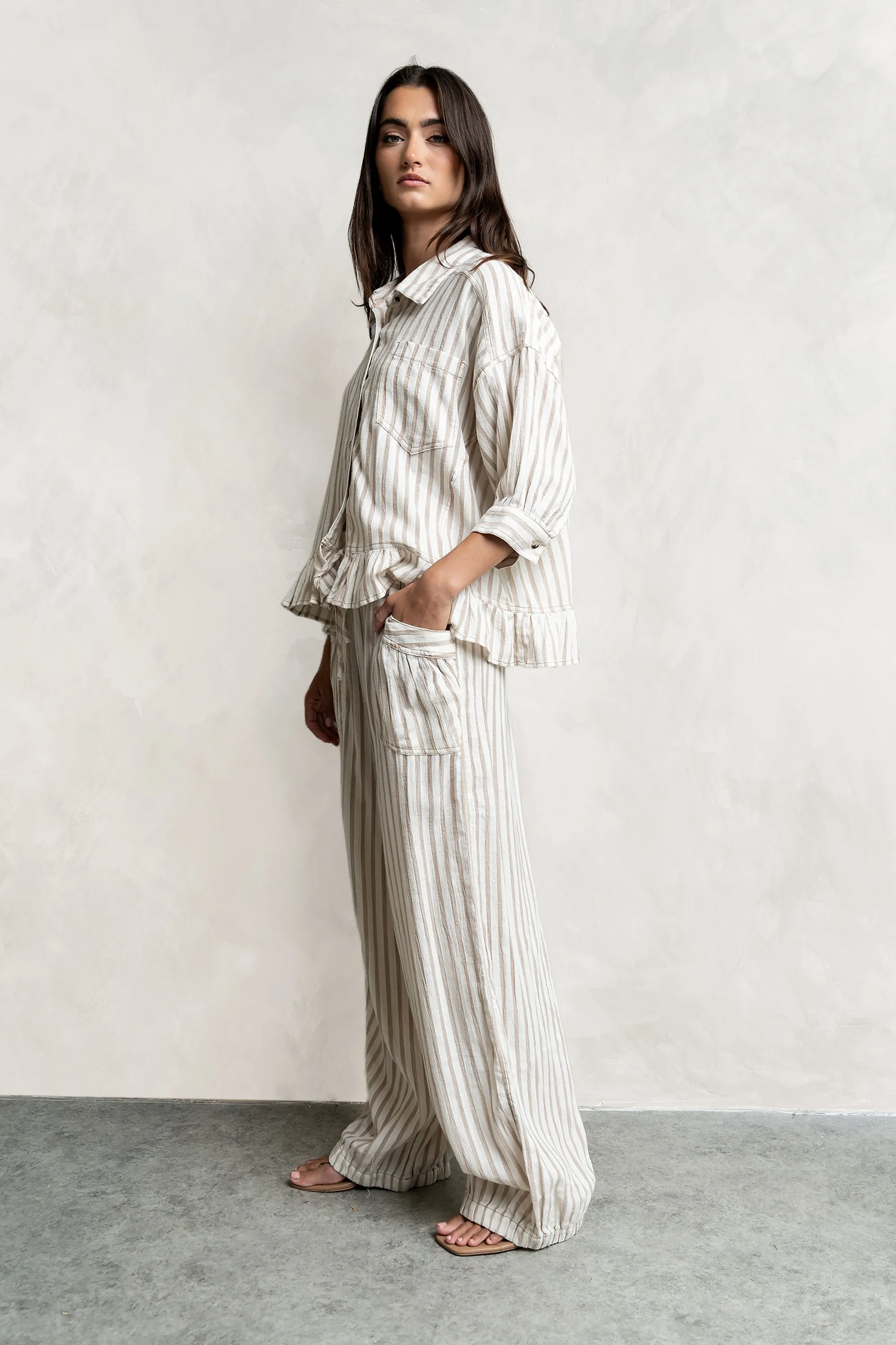 Janey Striped Pants in Taupe sold by bohme product image thumbnail 5