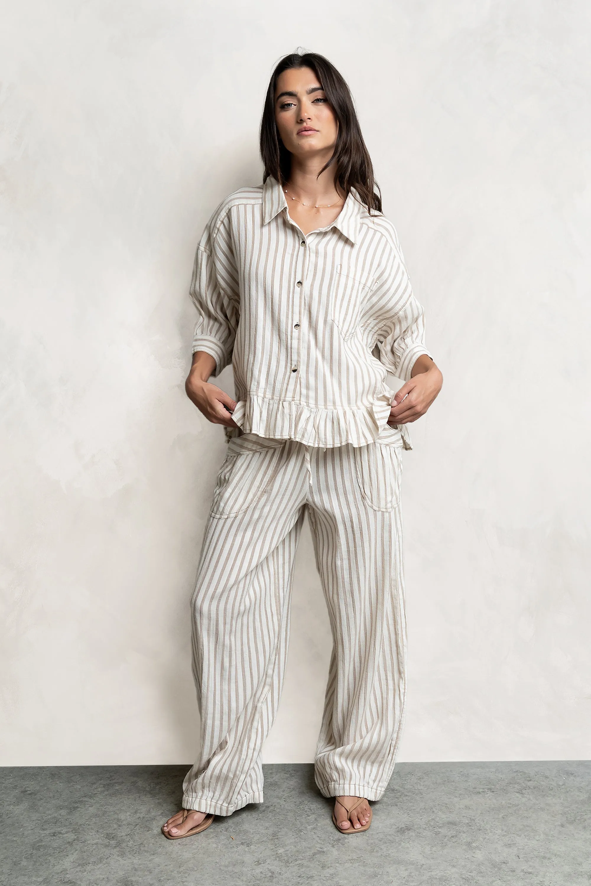 Janey Striped Pants in Taupe sold by bohme product image thumbnail 2