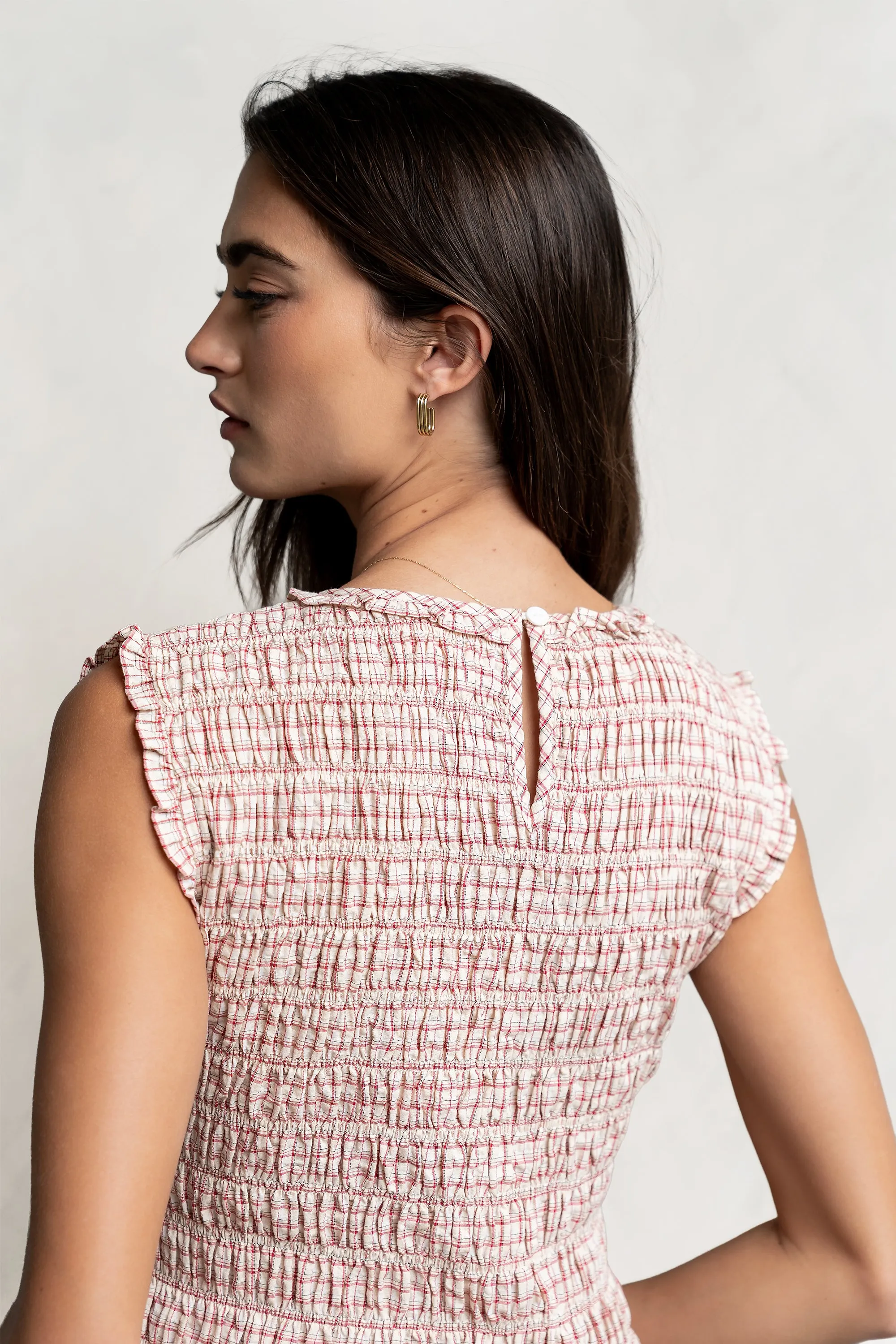 Mailee Plaid Smocked Tank in Red - FINAL SALE sold by bohme product image thumbnail 3