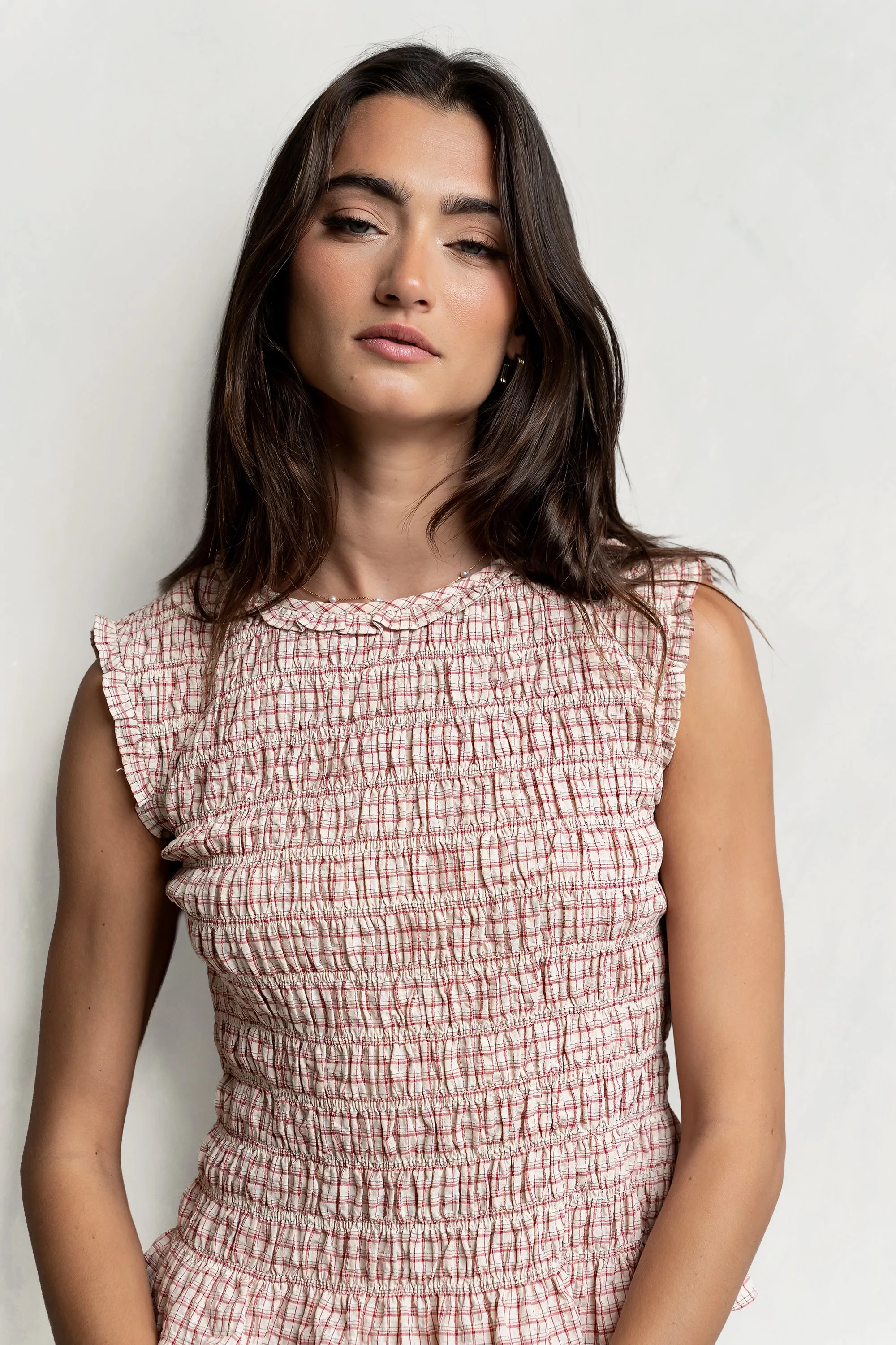 Mailee Plaid Smocked Tank in Red - FINAL SALE sold by bohme