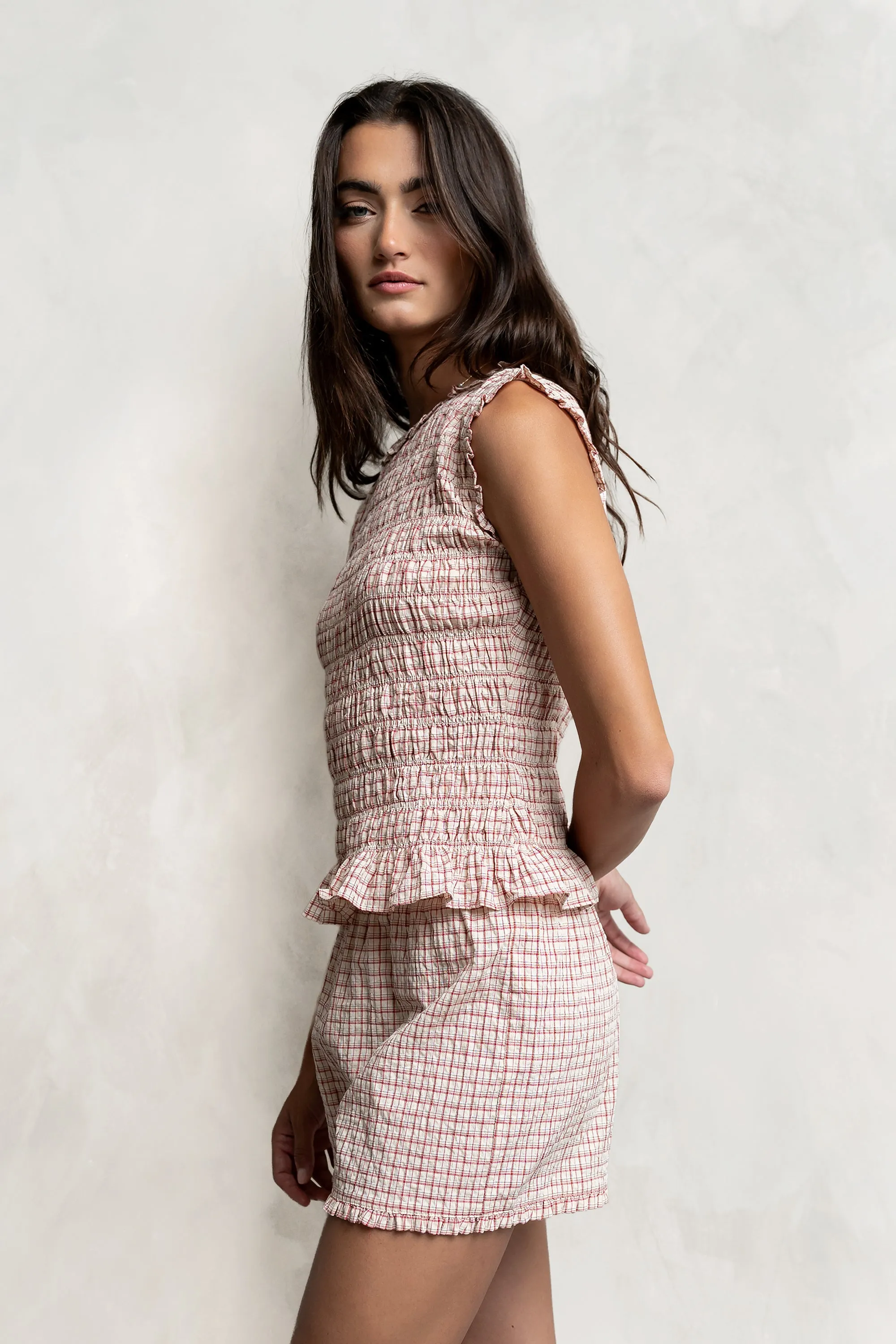 Mailee Plaid Smocked Tank in Red - FINAL SALE sold by bohme product image thumbnail 2