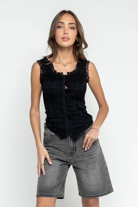 Haddie Lace Tank in Black made by bohme