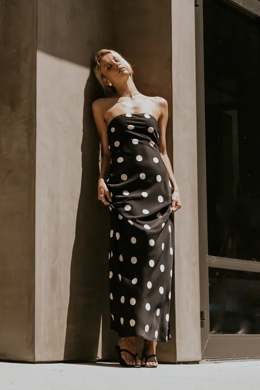 Amora Polka Dot Maxi Dress in Black made by bohme