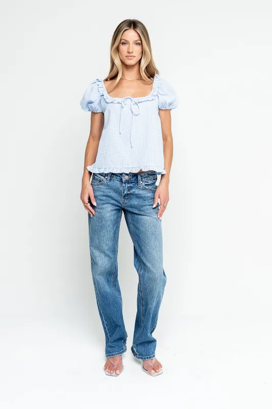 Gracey Ruffle Gingham Blouse in Blue made by bohme