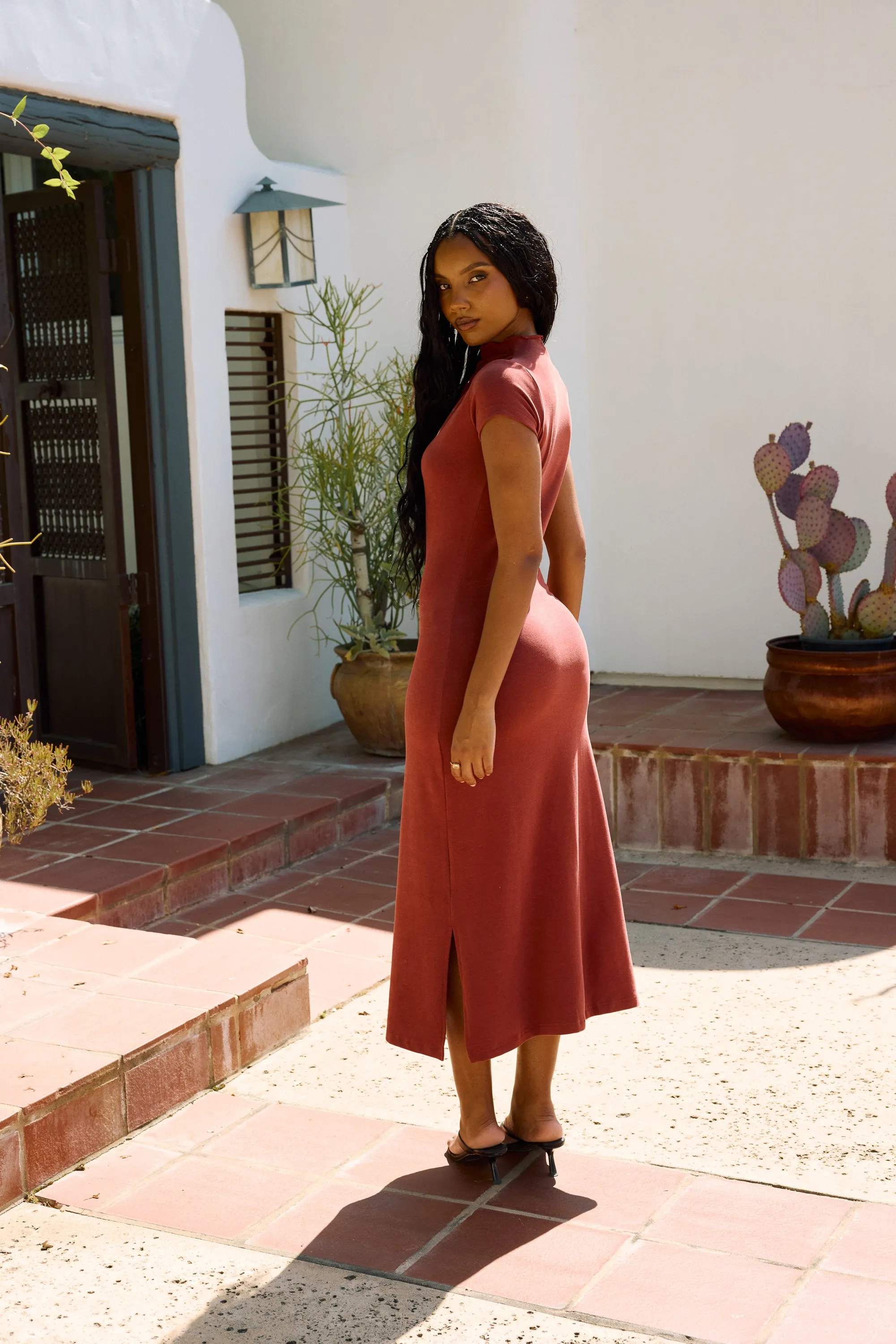 Isla Ruched Maxi Dress in Brick sold by bohme product image thumbnail 2