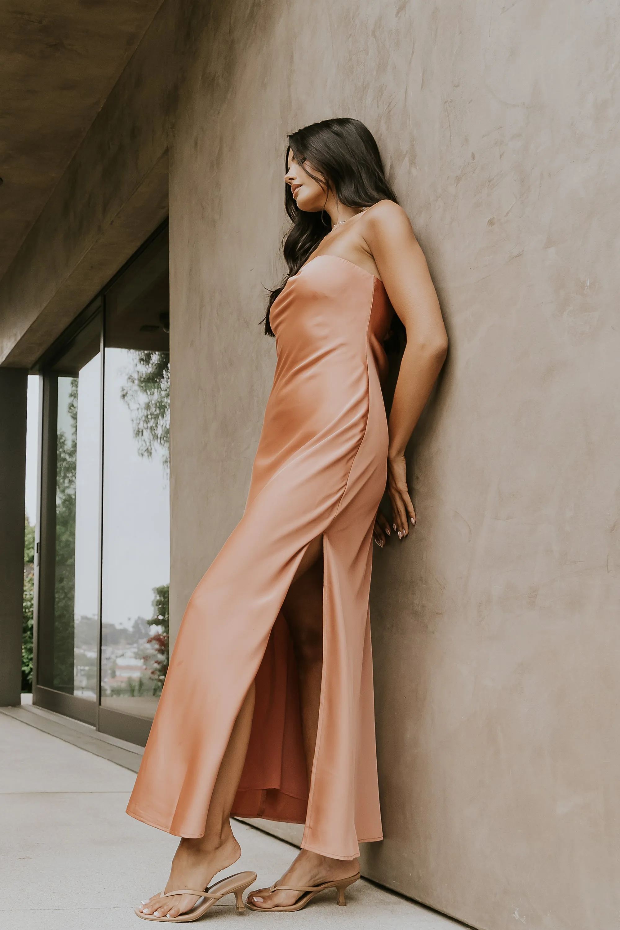 Ayla Satin Maxi Dress in Terracotta sold by bohme product image thumbnail 3