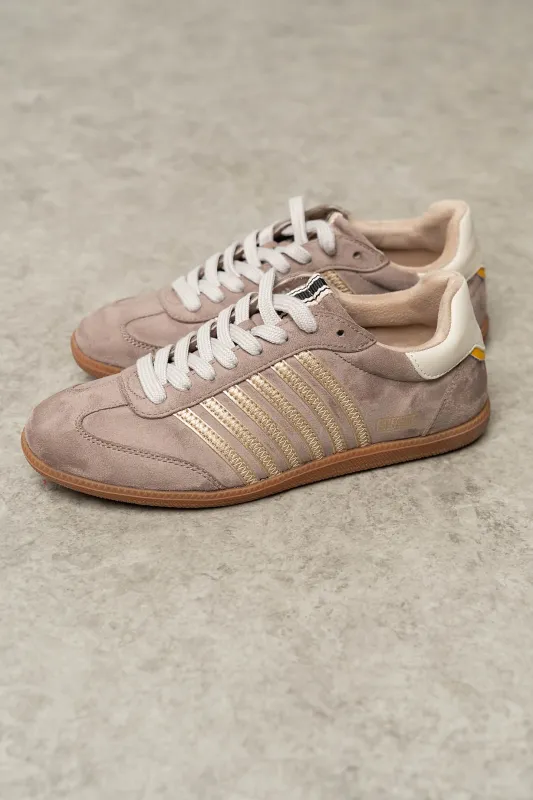 Stevie Striped Sneaker in Tan made by bohme