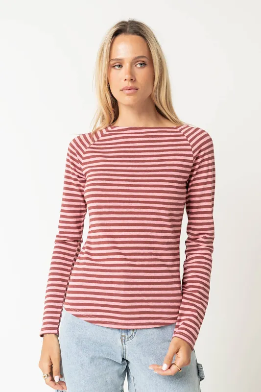 Lyza Striped Top in Burgundy made by bohme