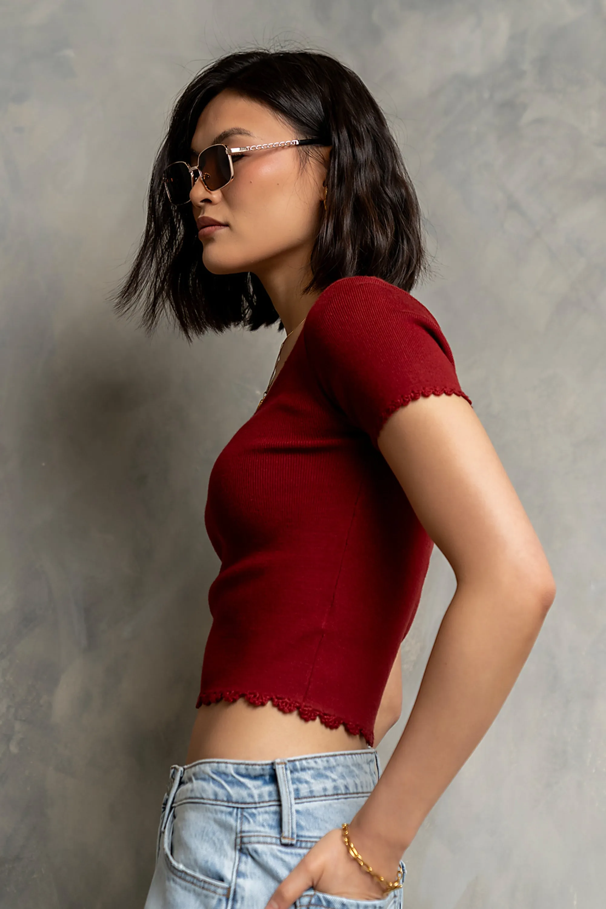 Kaila Scalloped Top in Brick sold by bohme product image thumbnail 3
